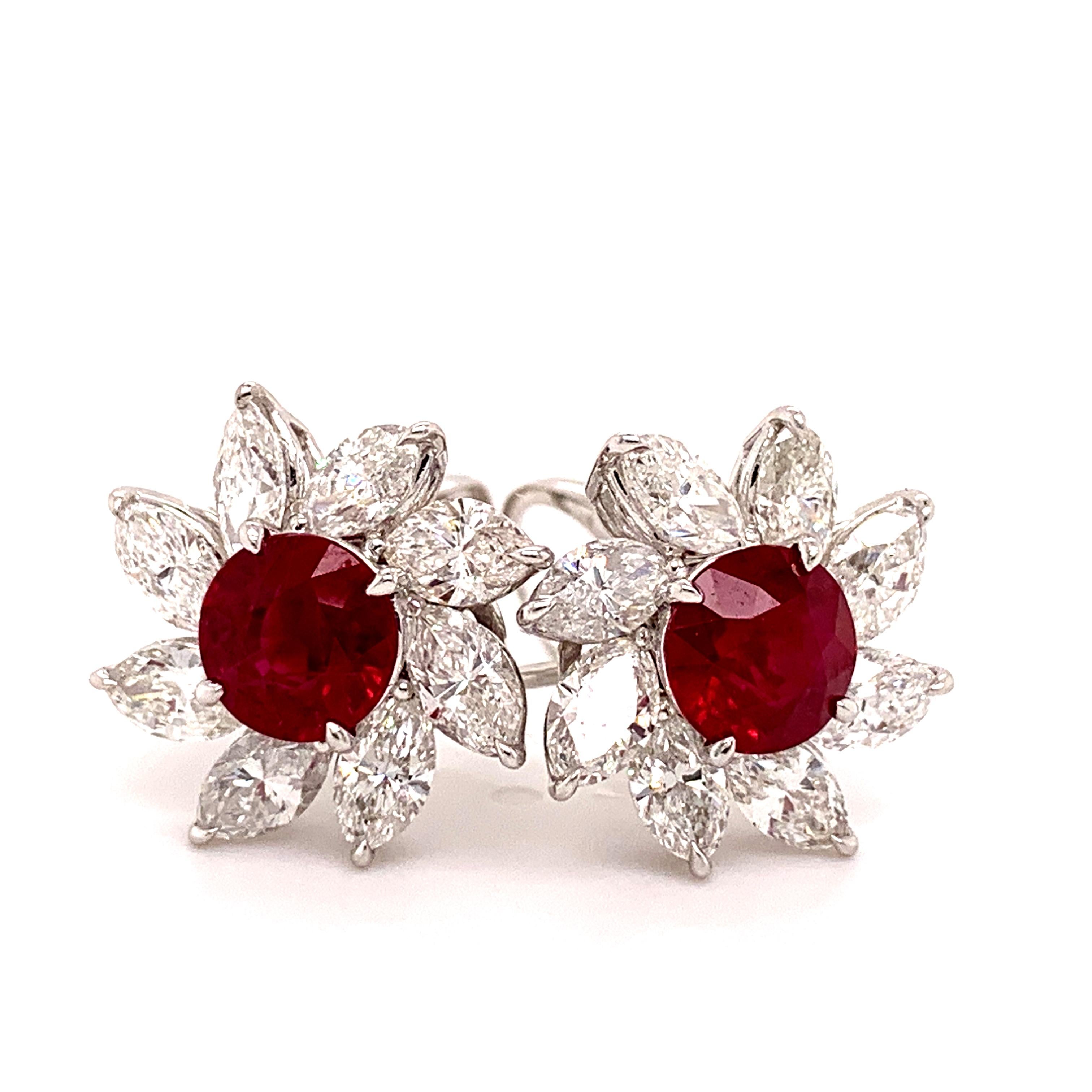 Sophia D. 3.57 Carat Ruby and Diamond Platinum Earrings For Sale 1