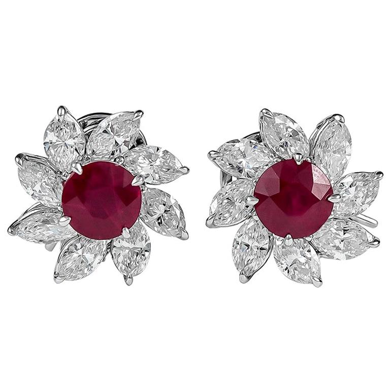 Sophia D. 3.57 Carat Ruby and Diamond Platinum Earrings For Sale