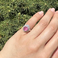 Platinum 3.58ct Cabochon Cats Eye Vibrant Pink Tourmaline Diamond Ballerina Ring