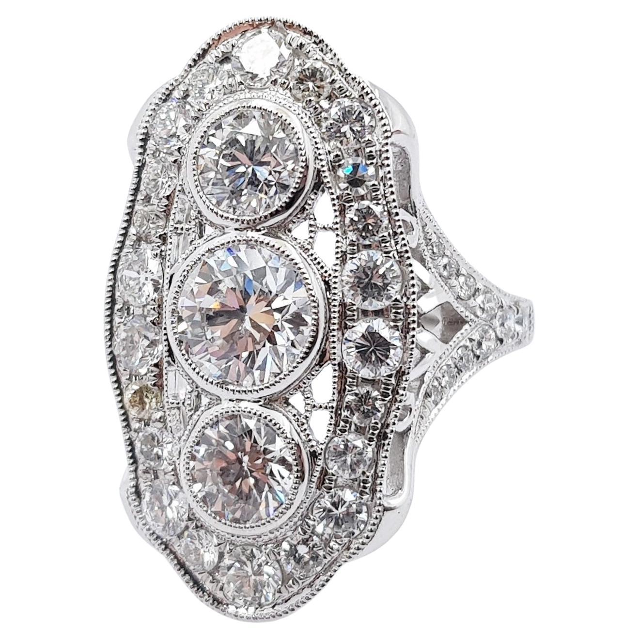 Platinum 3.5ct TW Diamond Vintage Style Cluster Ring Size N For Sale