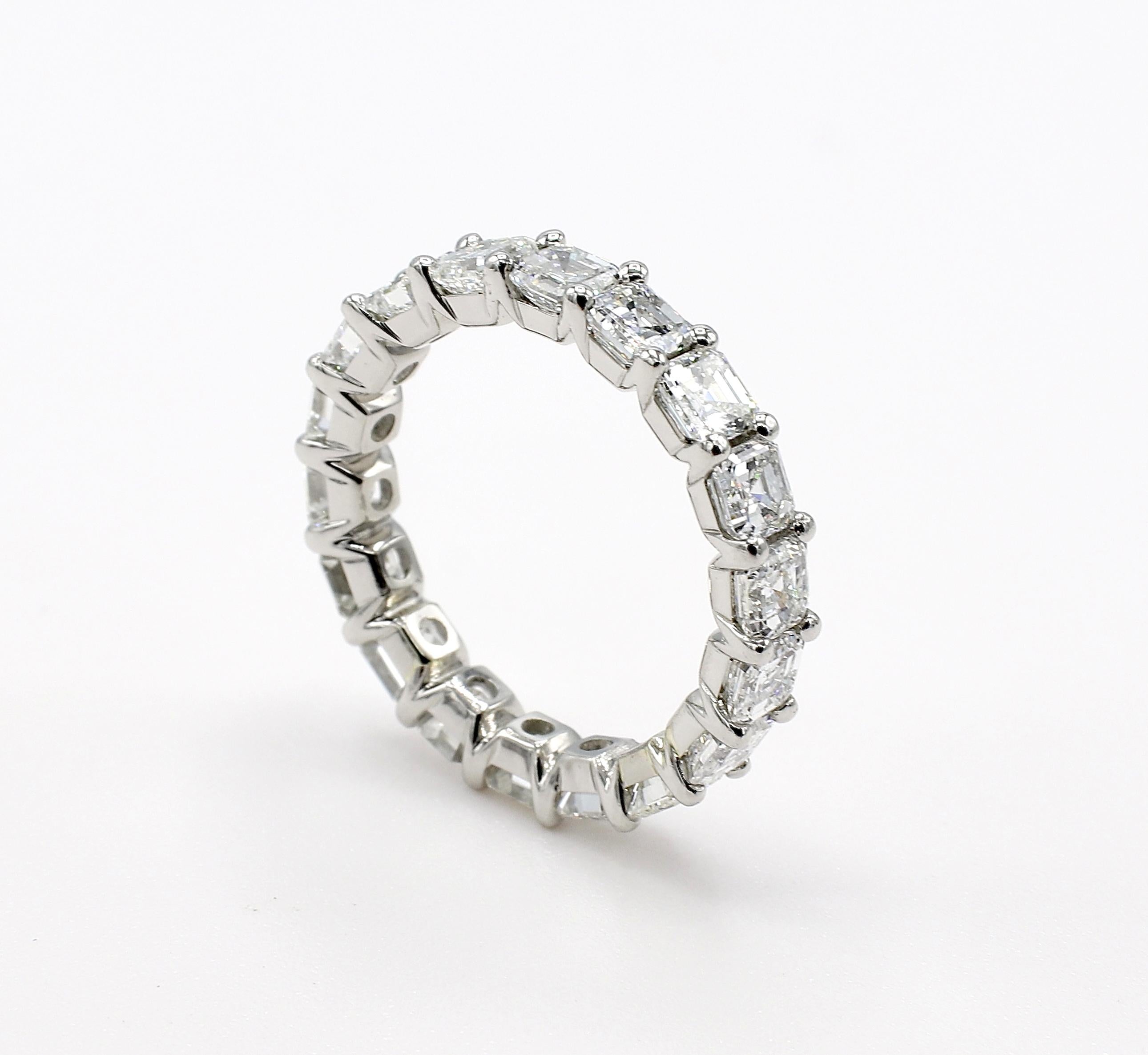 Platinum 3.60 Carat Asscher Diamond Eternity Band Ring In Excellent Condition In  Baltimore, MD