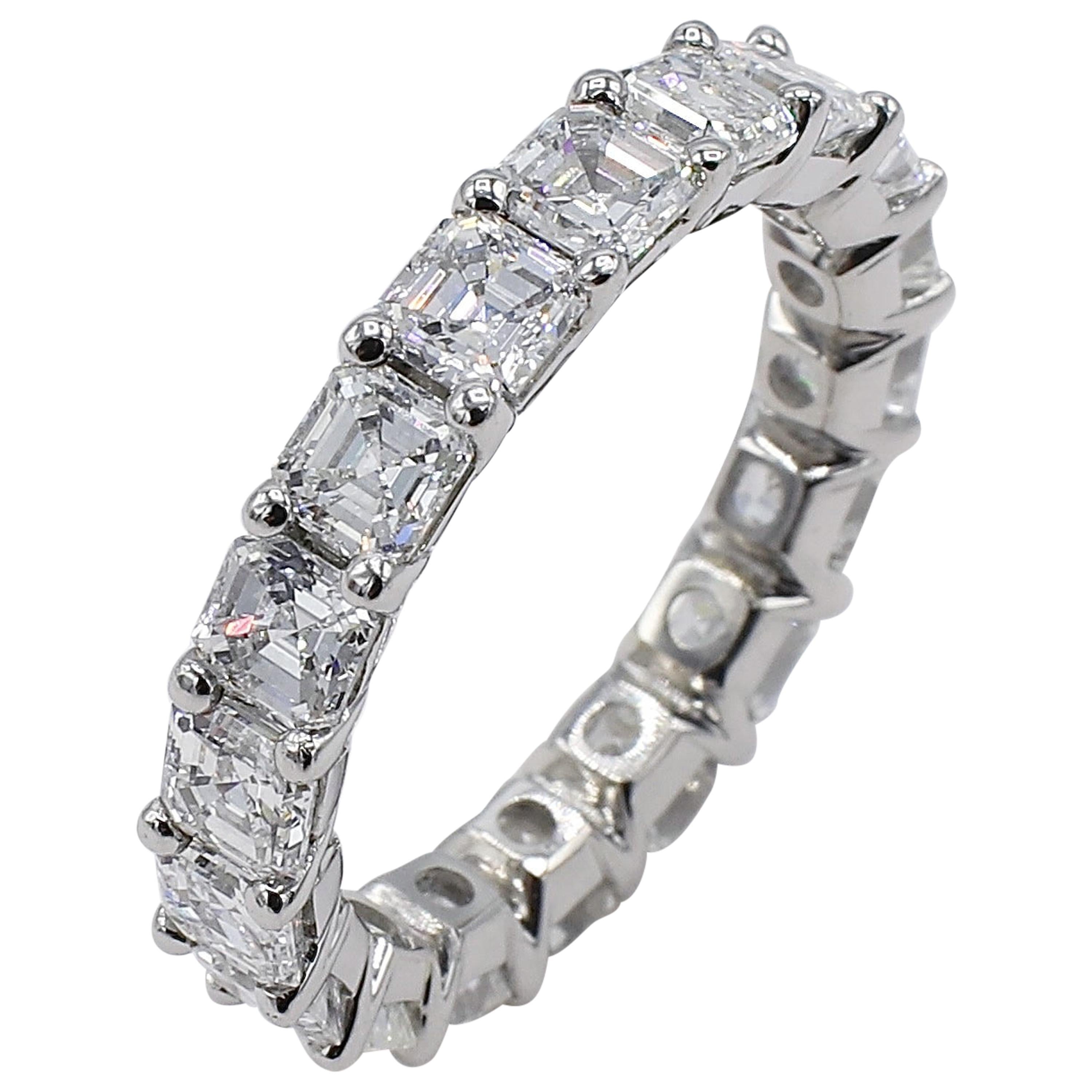 Platinum 3.60 Carat Asscher Diamond Eternity Band Ring