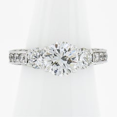 Platinum 3.61ctw Gia Graded Round Diamond Milgrain Work Engagement Ring