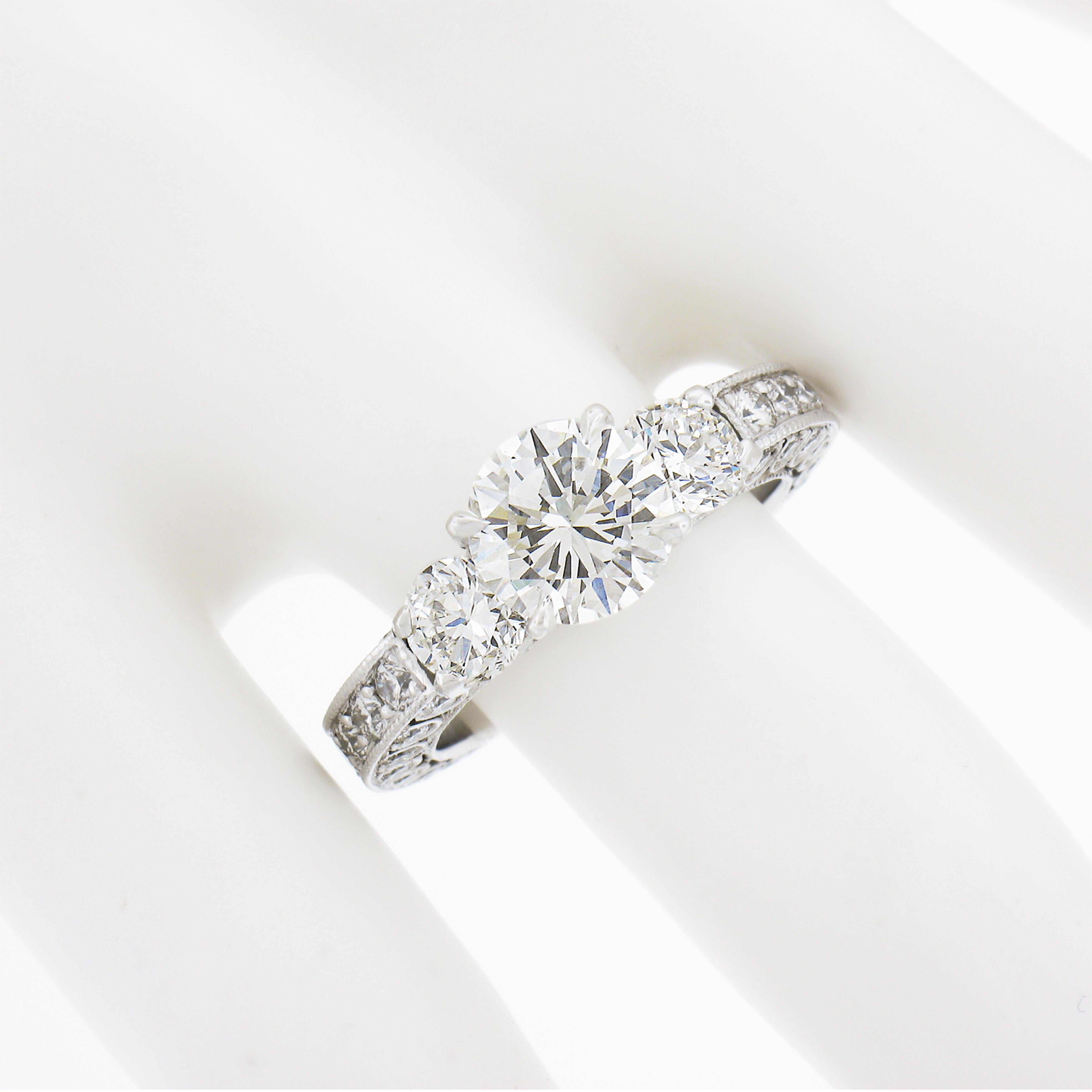 Platinum 3.61ctw Gia Graded Round Diamond Milgrain Work Engagement Ring In Excellent Condition For Sale In Montclair, NJ
