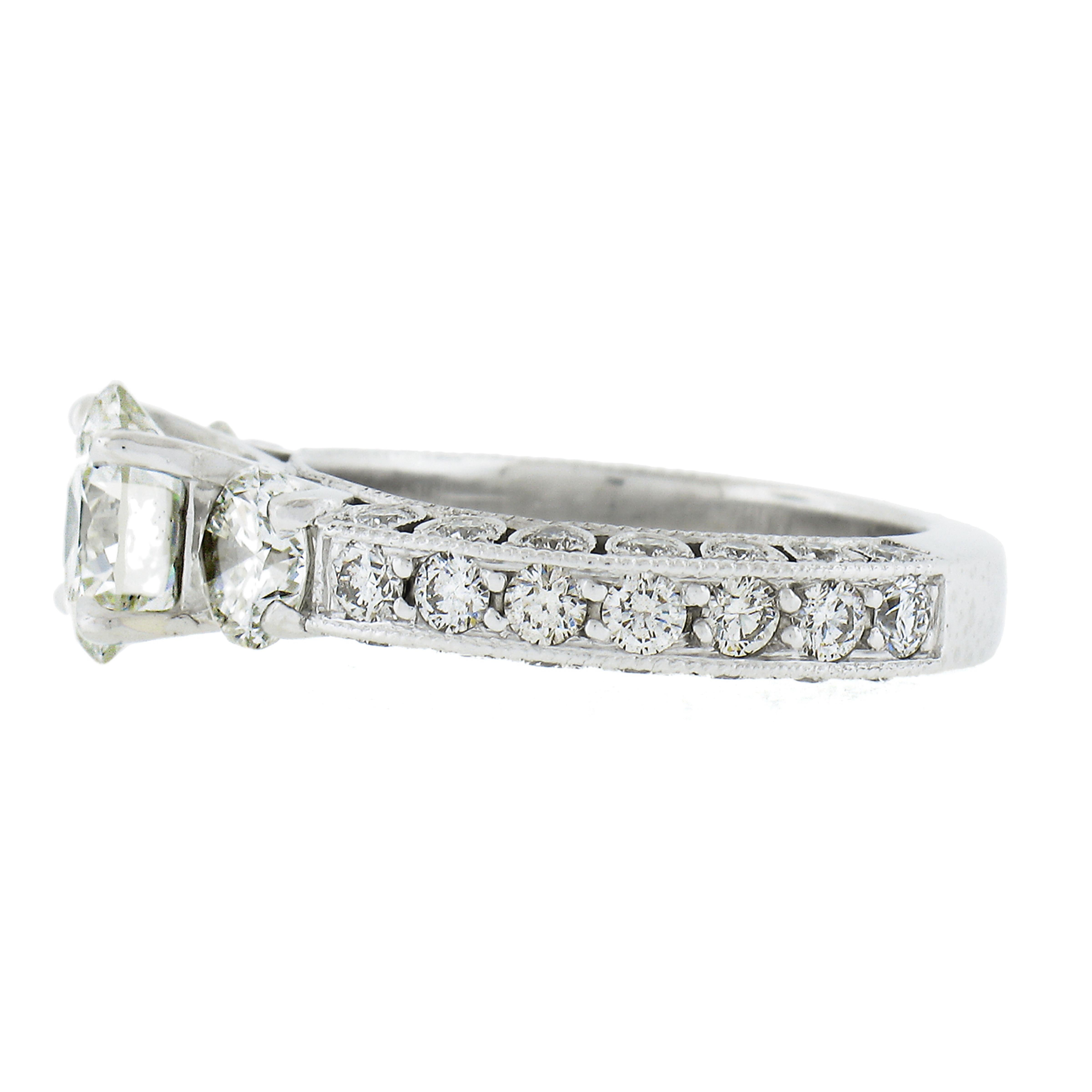 Platinum 3.61ctw Gia Graded Round Diamond Milgrain Work Engagement Ring For Sale 1