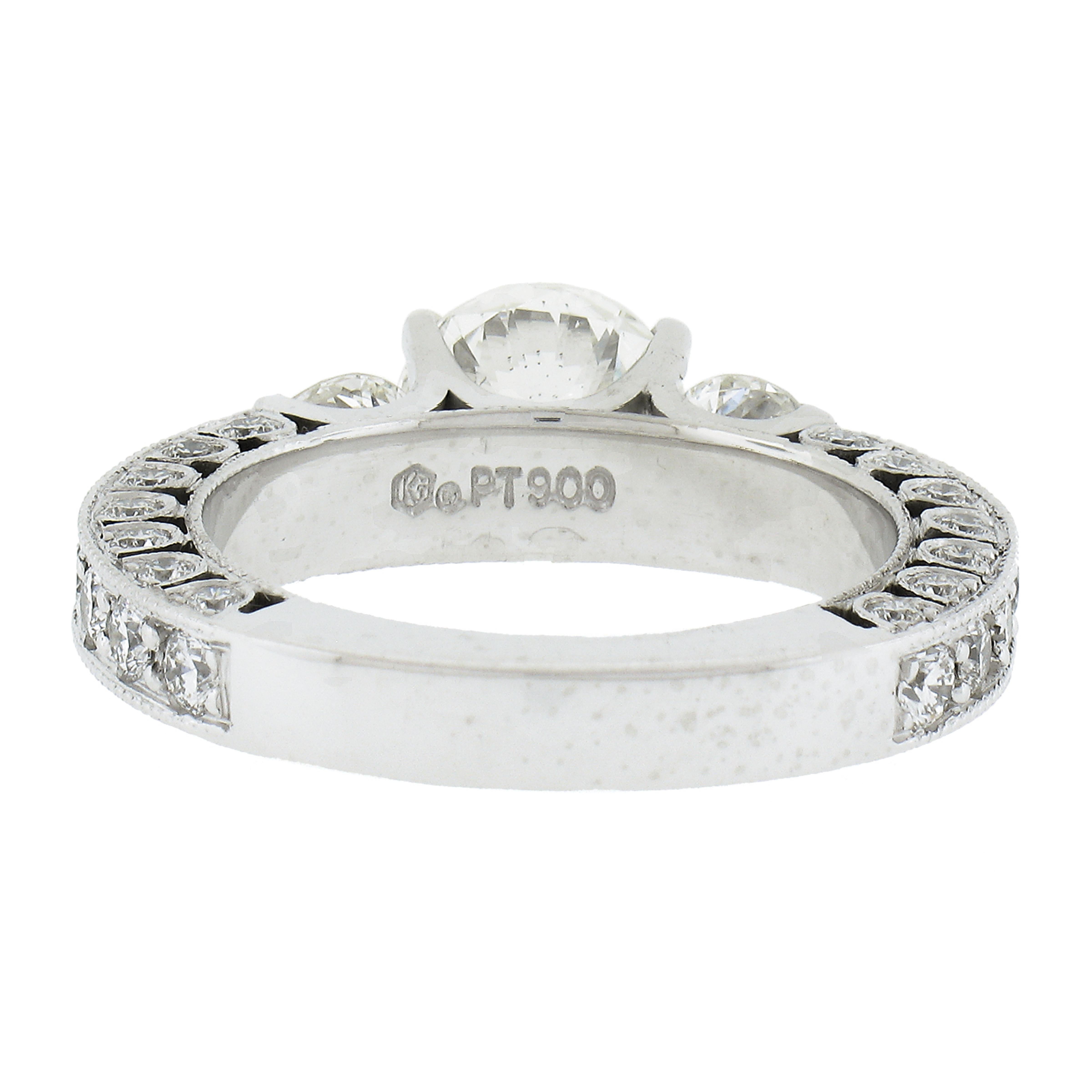 Platinum 3.61ctw Gia Graded Round Diamond Milgrain Work Engagement Ring For Sale 2