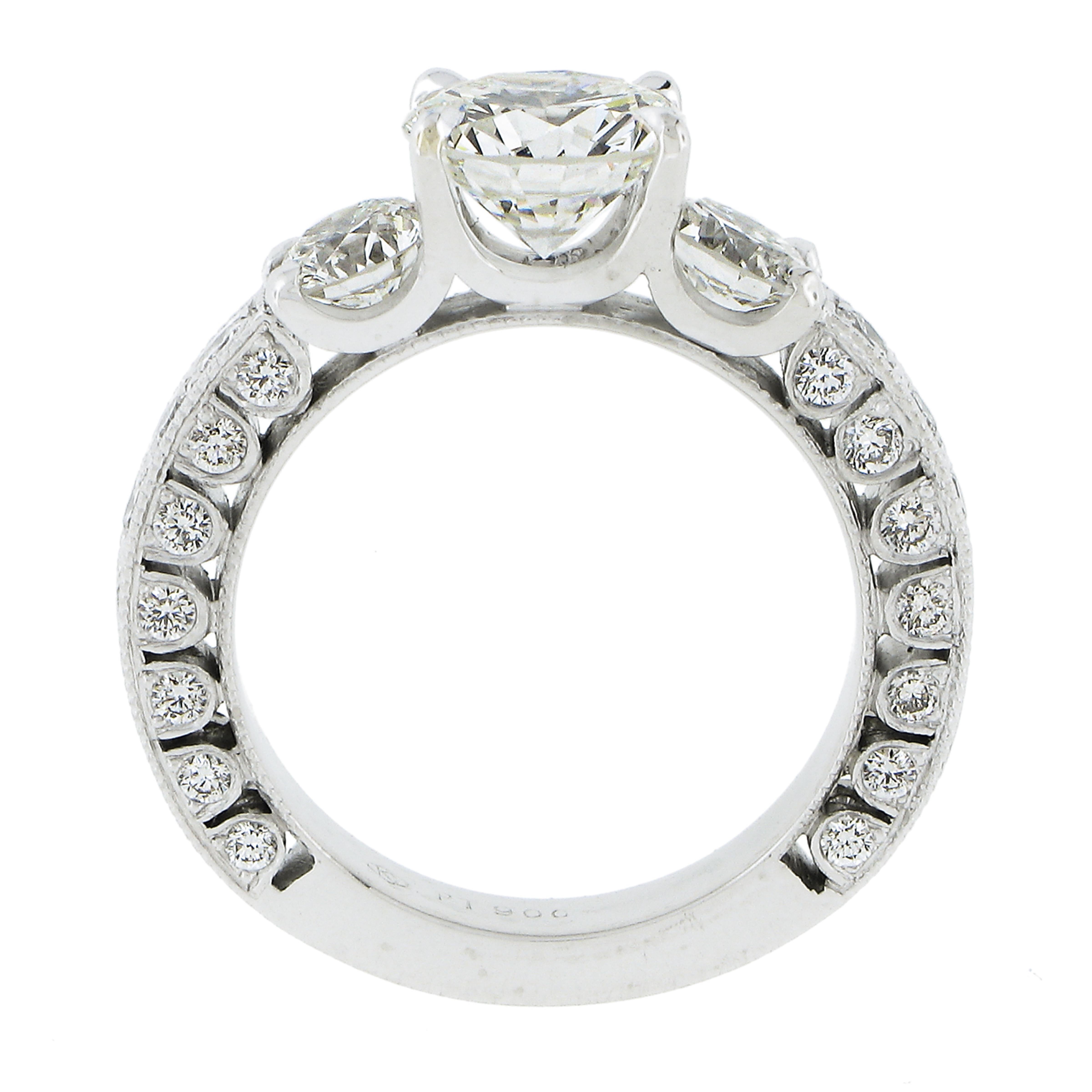 Platinum 3.61ctw Gia Graded Round Diamond Milgrain Work Engagement Ring For Sale 3