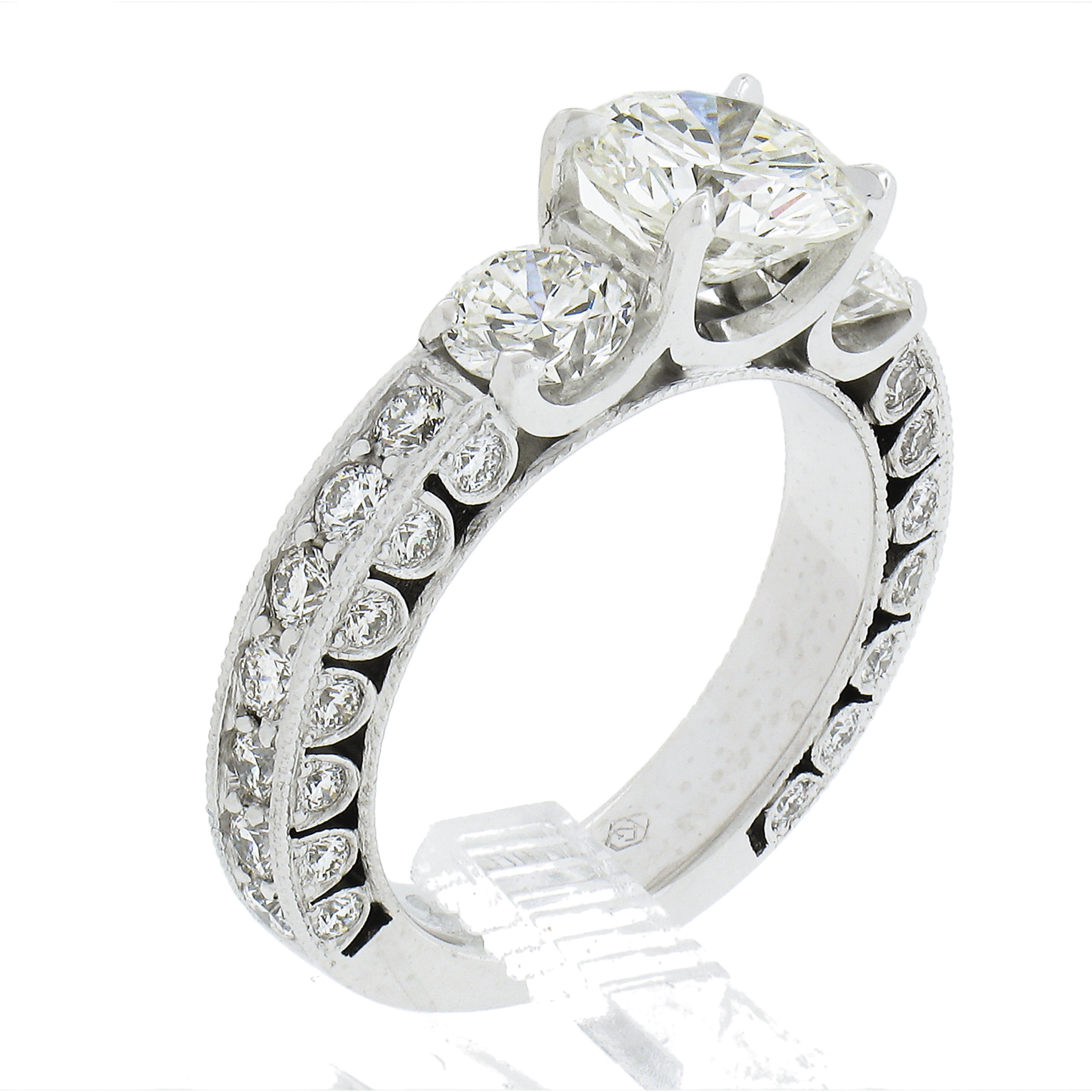 Platinum 3.61ctw Gia Graded Round Diamond Milgrain Work Engagement Ring For Sale 4