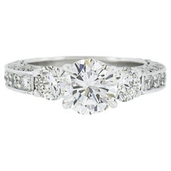 Platinum 3.61ctw Gia Graded Round Diamond Milgrain Work Engagement Ring