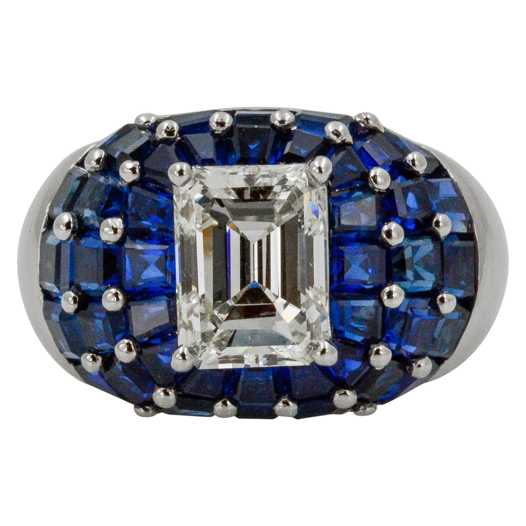 Modern Oscar Heyman Platinum 3.65 Carat Diamond 10 Carat Sapphire Dome Ladies Ring