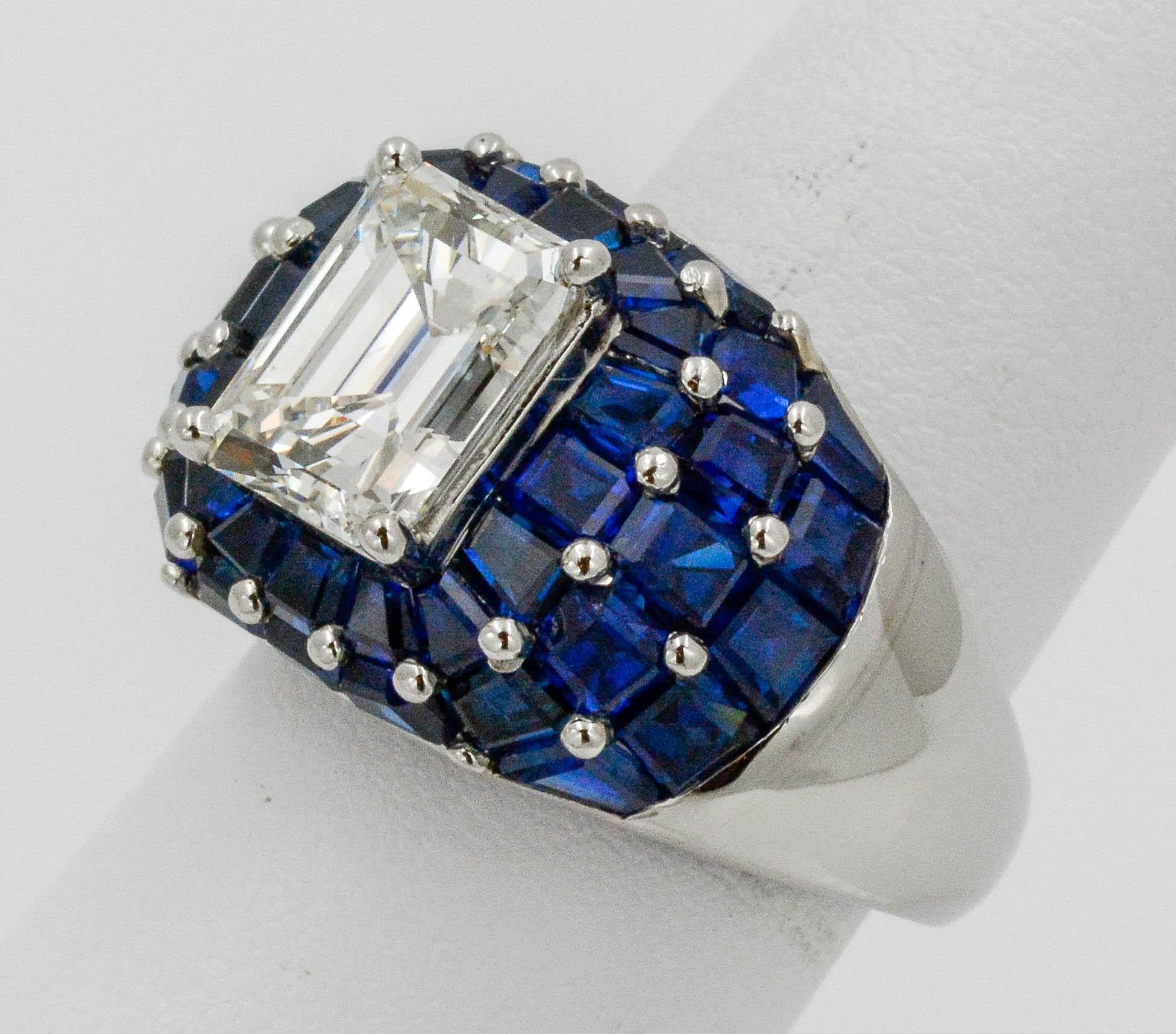 Oscar Heyman Platinum 3.65 Carat Diamond 10 Carat Sapphire Dome Ladies Ring 6