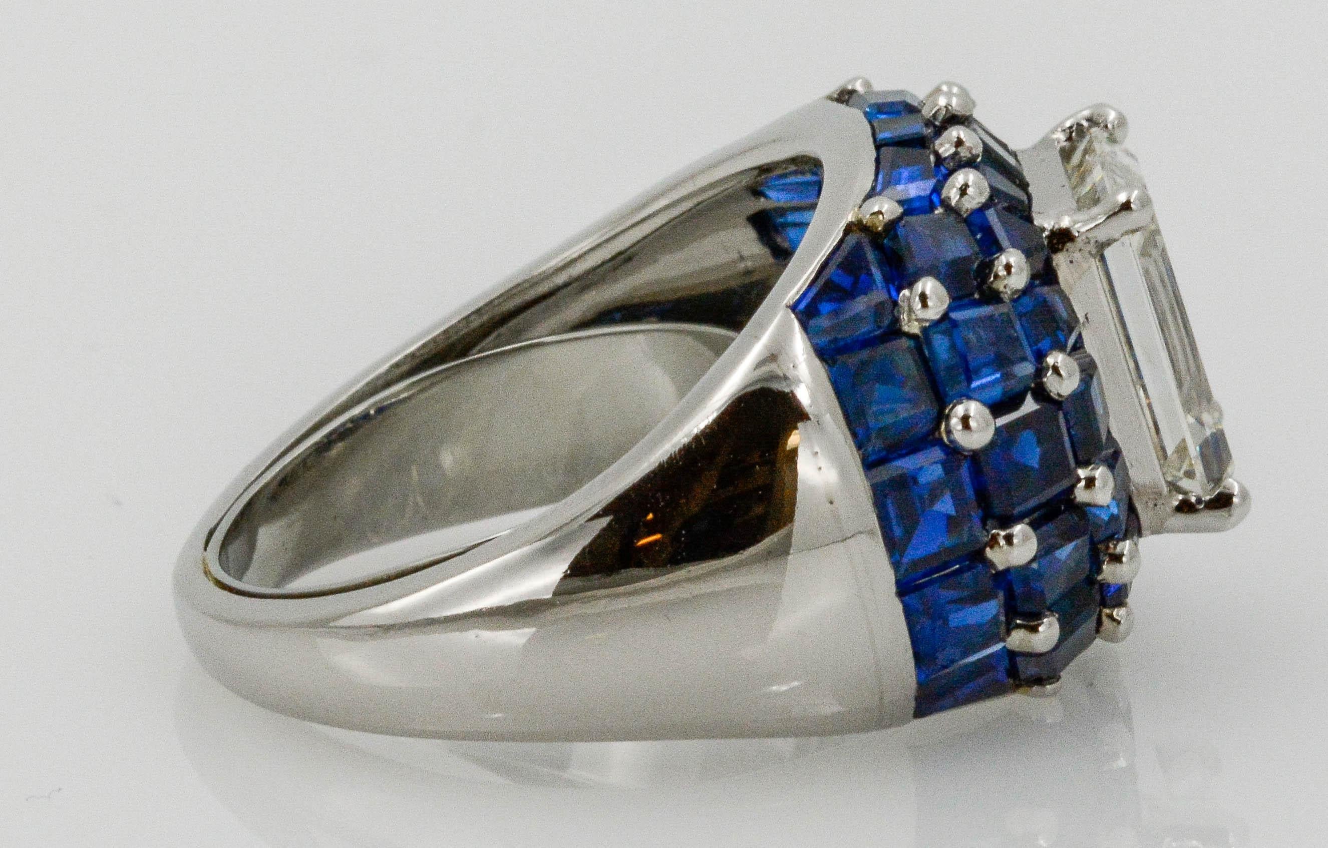 Men's Oscar Heyman Platinum 3.65 Carat Diamond 10 Carat Sapphire Dome Ladies Ring