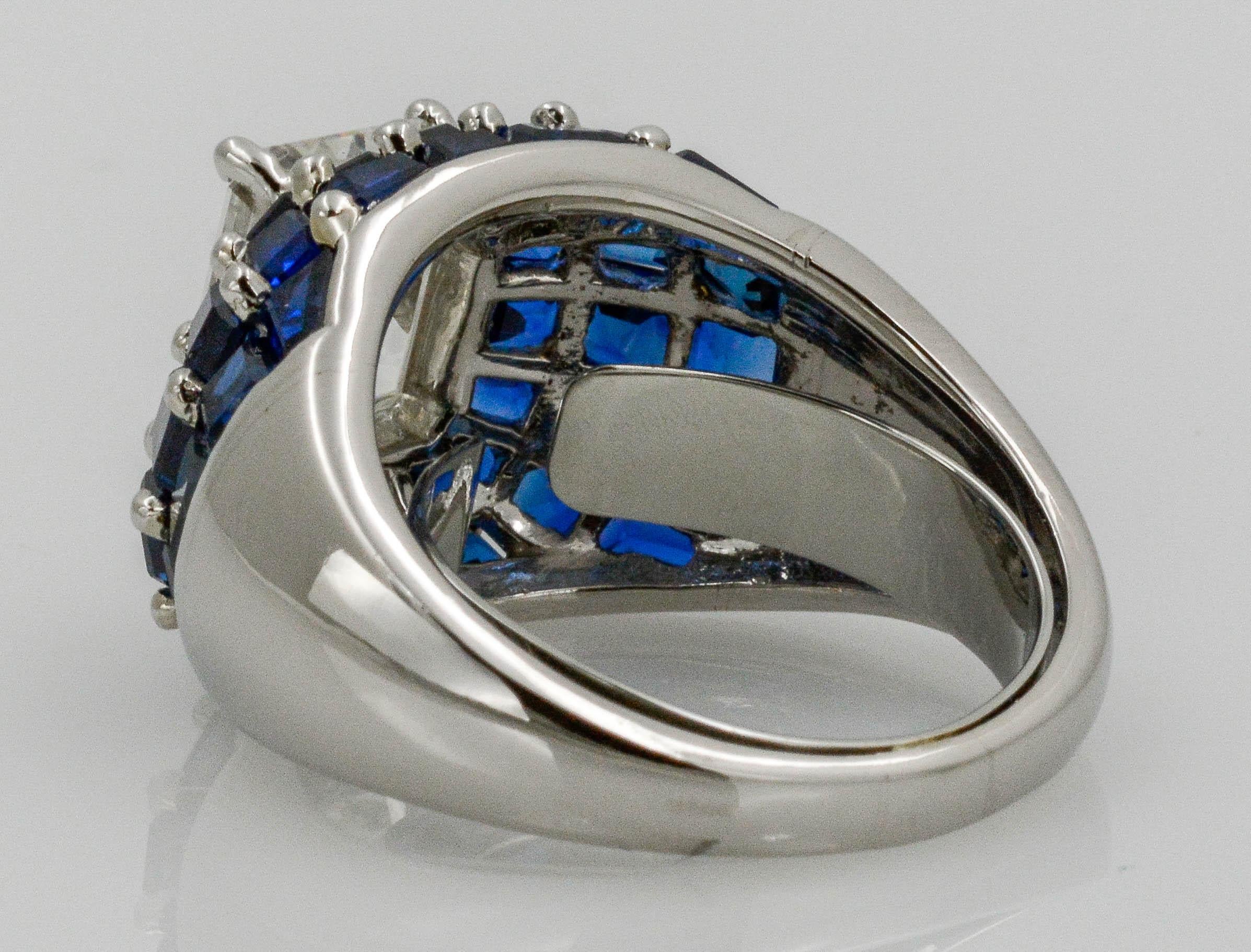 Oscar Heyman Platinum 3.65 Carat Diamond 10 Carat Sapphire Dome Ladies Ring 2