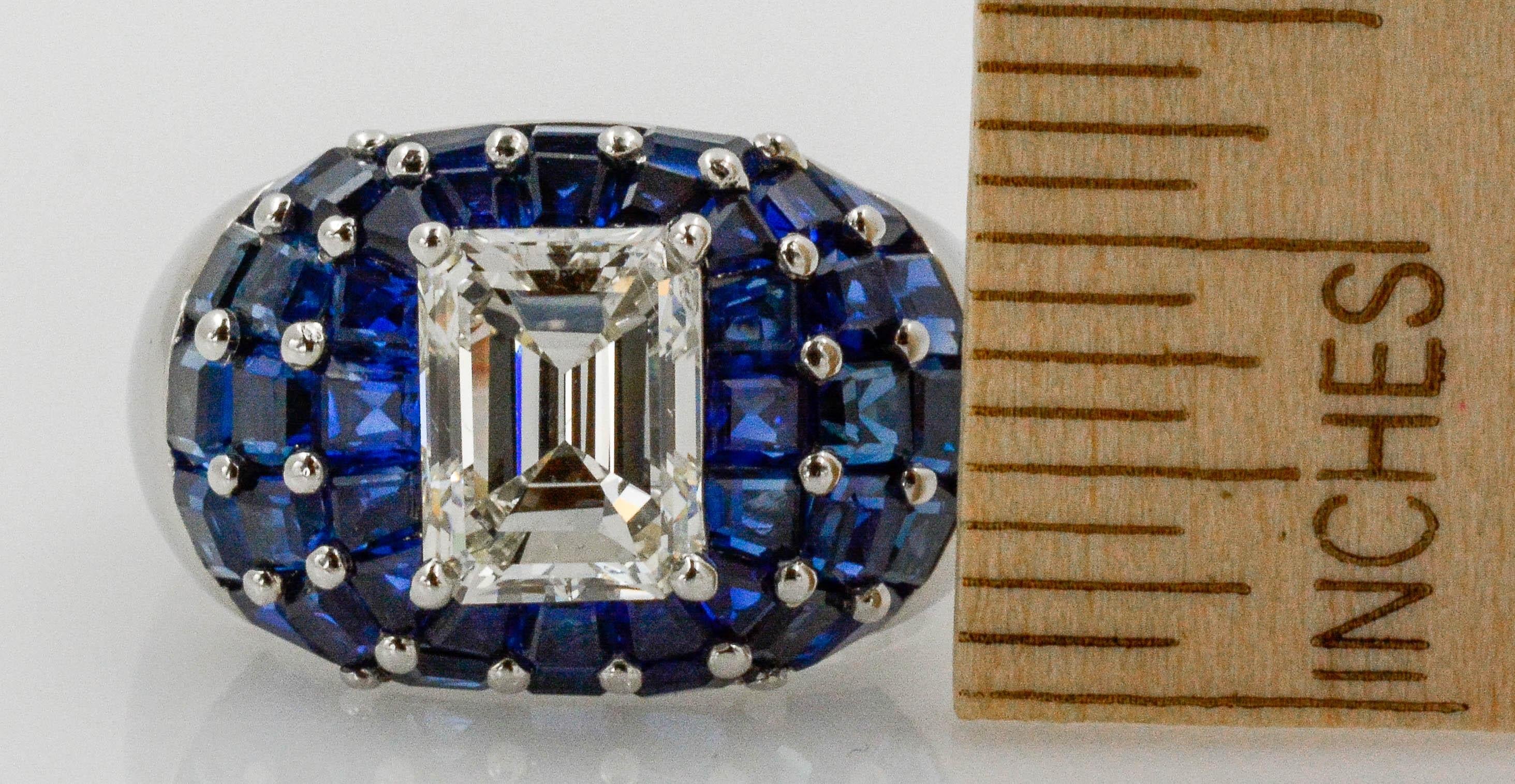 Oscar Heyman Platinum 3.65 Carat Diamond 10 Carat Sapphire Dome Ladies Ring 4