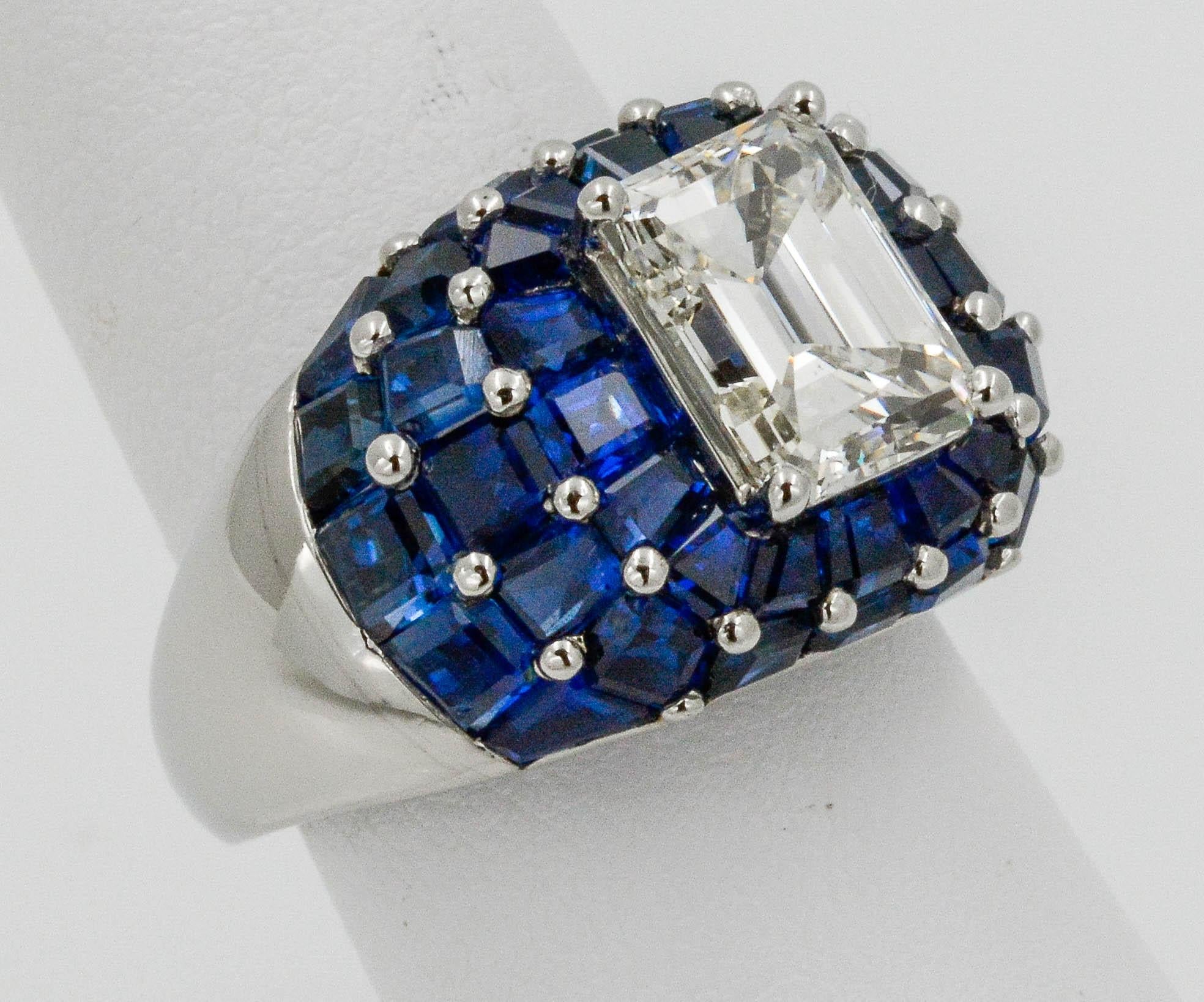 Oscar Heyman Platinum 3.65 Carat Diamond 10 Carat Sapphire Dome Ladies Ring 5