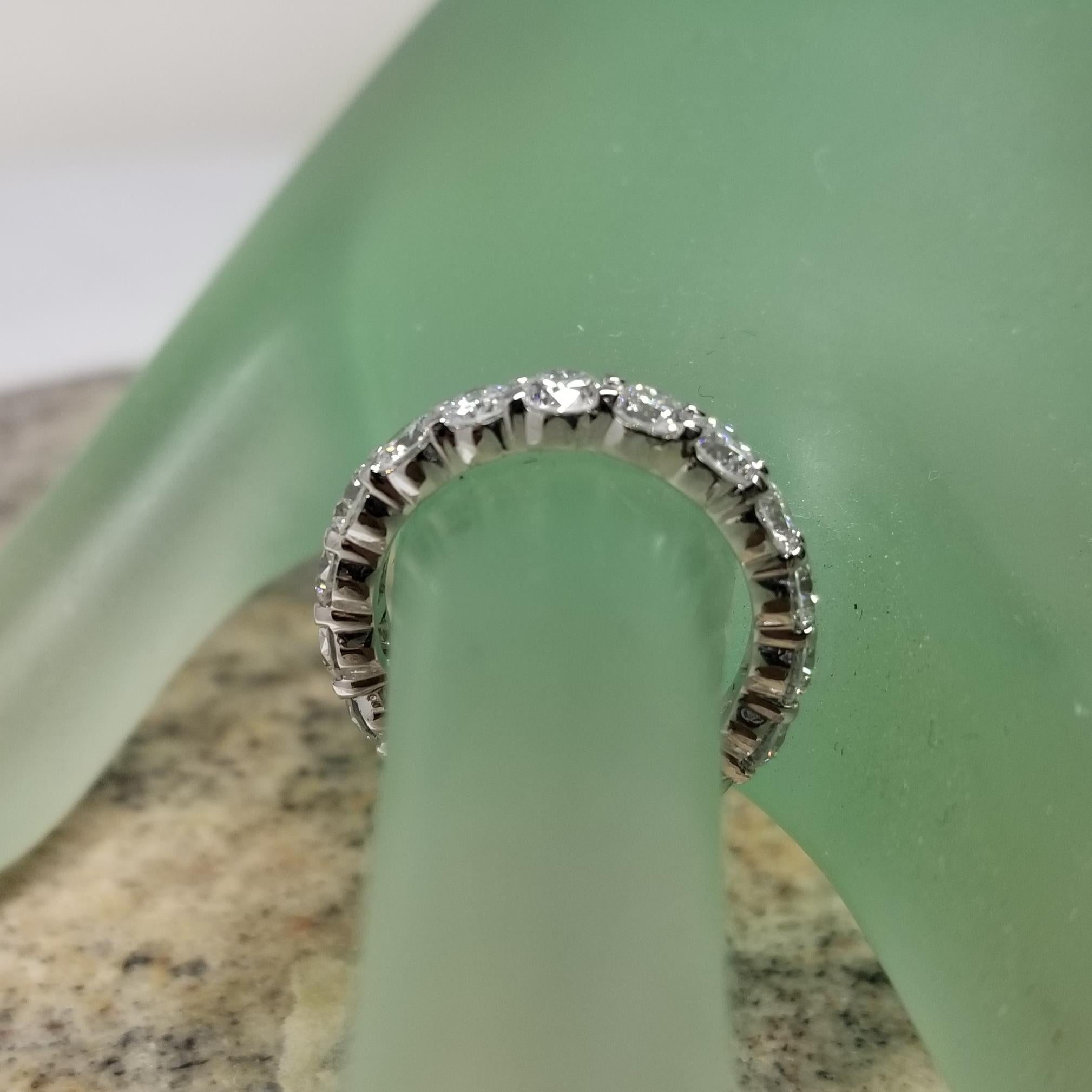 Platinum 3.65 Carats Diamond Eternity Ring Set with Shared Prongs In New Condition For Sale In Los Angeles, CA
