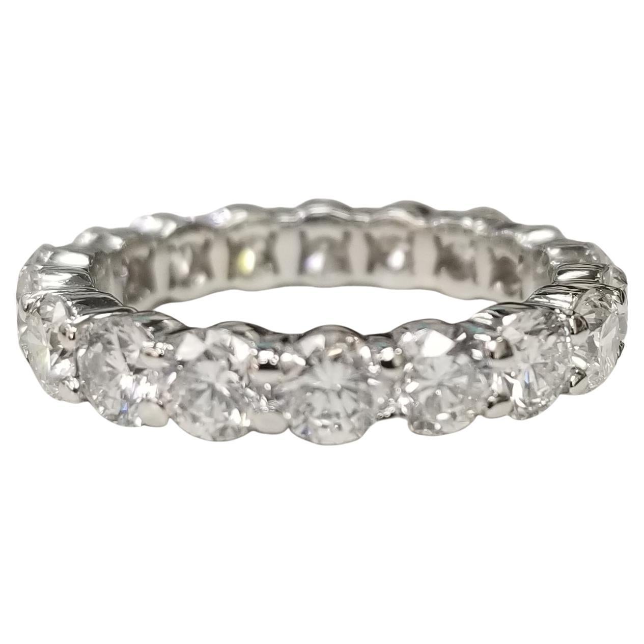 Platinum 3.65 Carats Diamond Eternity Ring Set with Shared Prongs For Sale