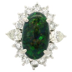 Platinum 3.65ctw GIA Elongated Oval Black Opal w/ Diamond Halo Nice Shape Ring