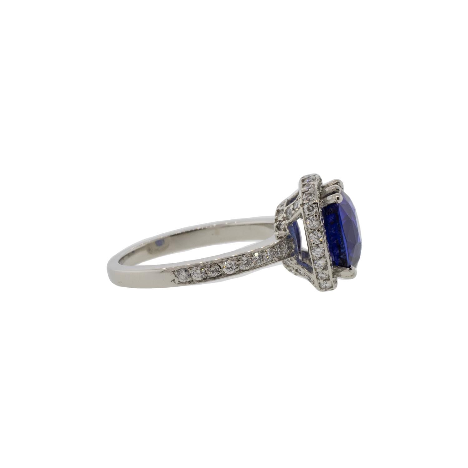 Platinum 3.67ct Sapphire and Diamond Cocktail Ring In Excellent Condition For Sale In Seattle, WA