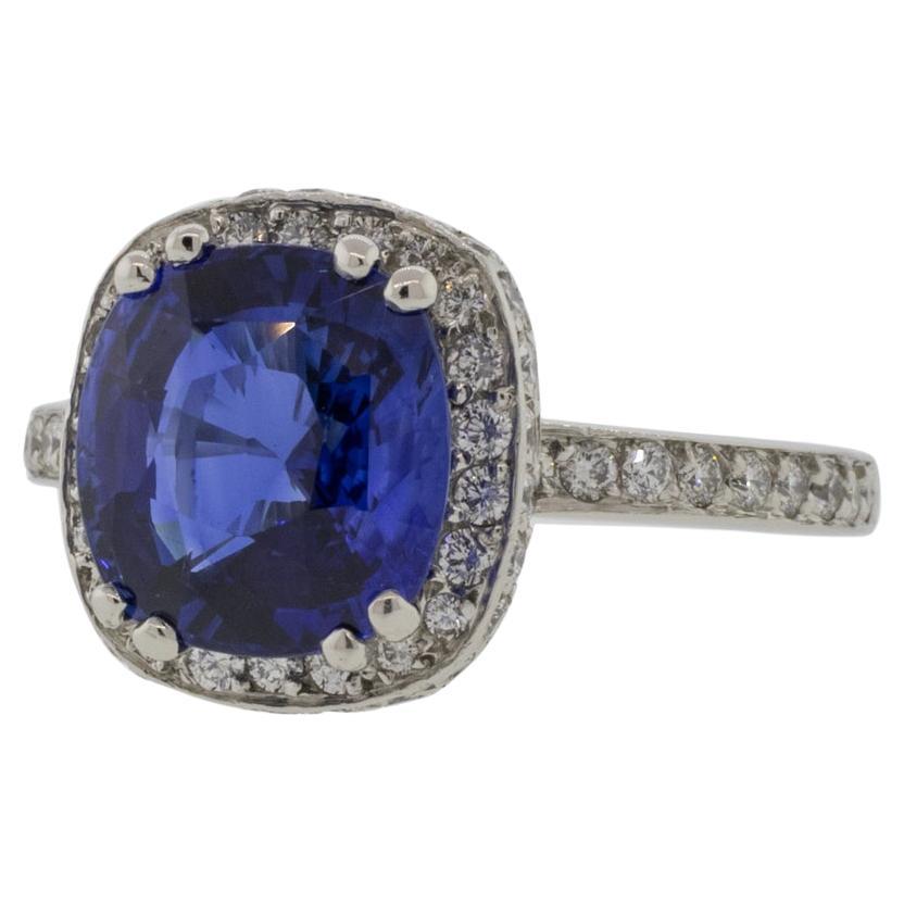 Platinum 3.67ct Sapphire and Diamond Cocktail Ring For Sale