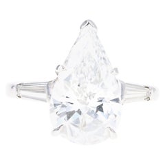 Platinum 3.68 Carat Pear Cut Diamond Engagement Ring
