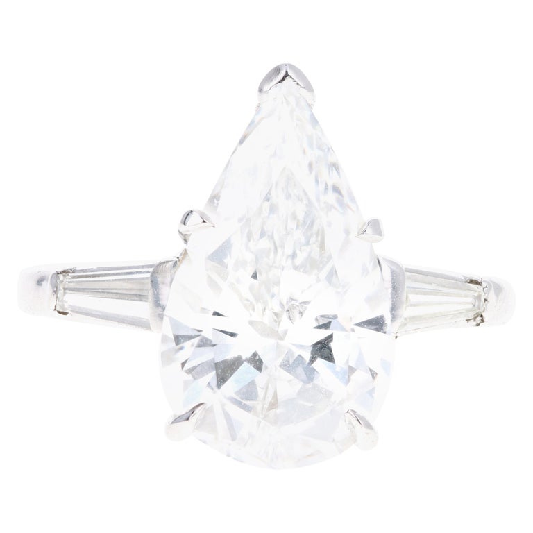 Platinum 3.68 Carat Pear Cut Diamond Engagement Ring at 1stDibs
