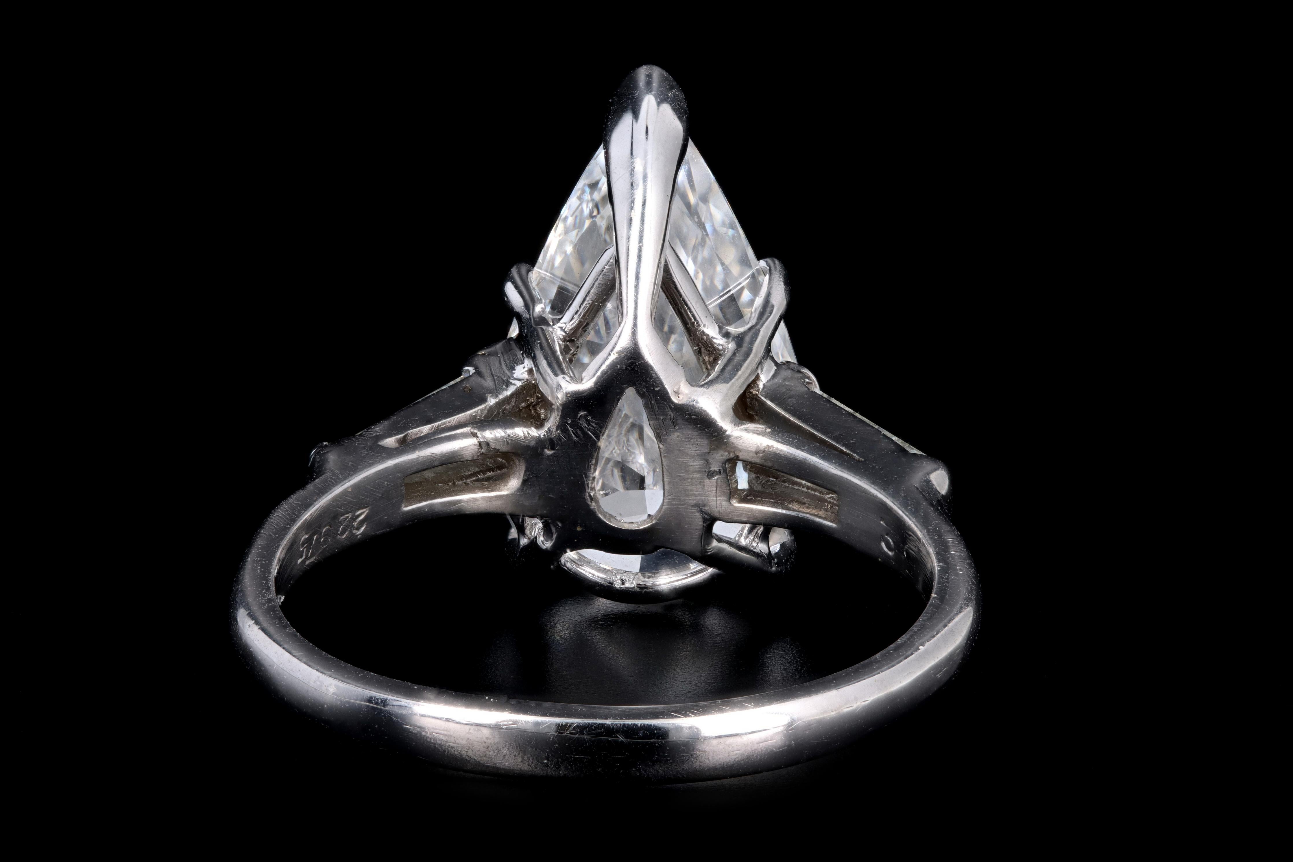 Platinum 3.68 Carat Pear Cut Diamond Engagement Ring In New Condition In Cape May, NJ