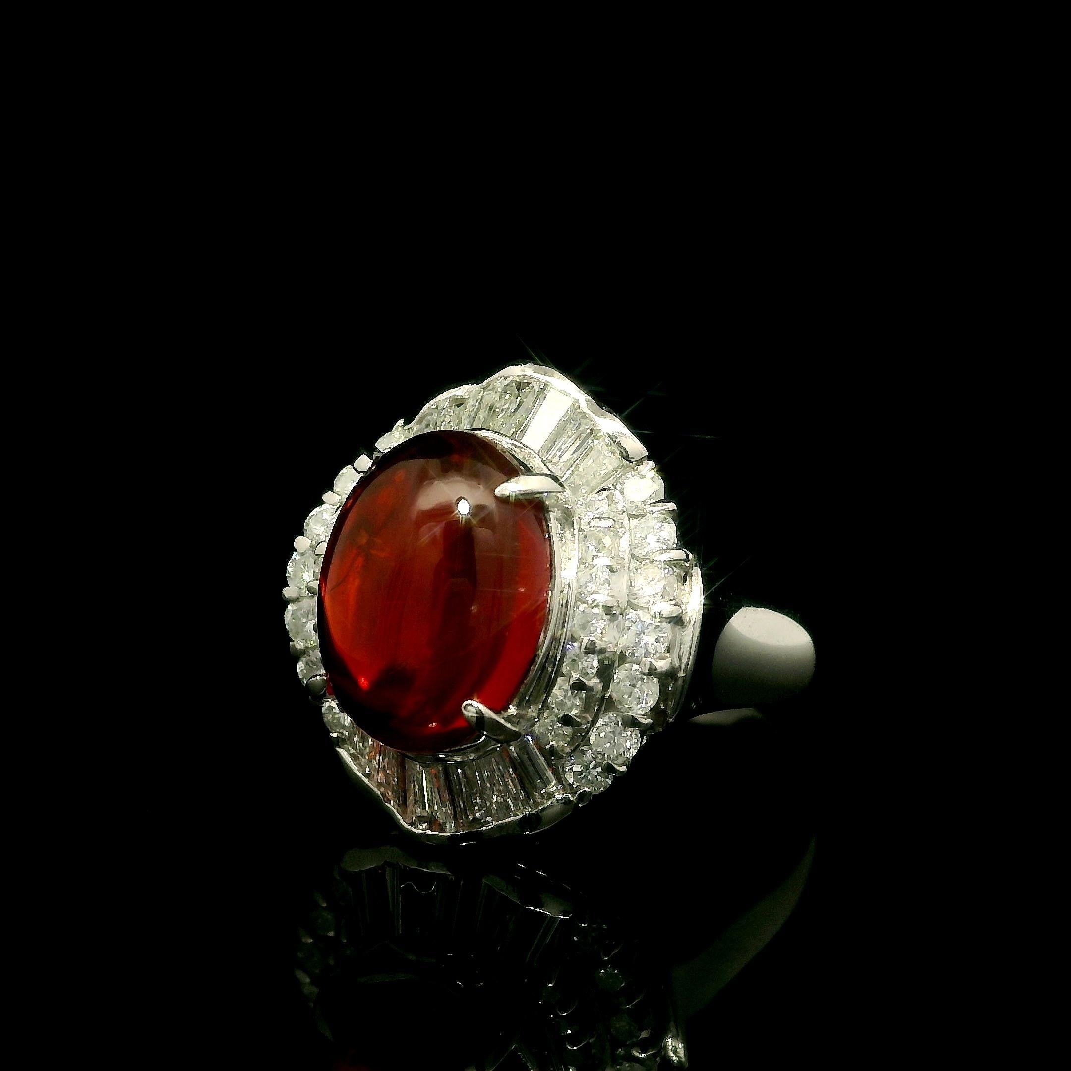 Anello in platino con doppio alone di diamanti e opale arancione di fuoco di alta qualità da 3,68 carati in vendita 5