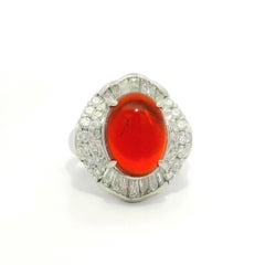 Anillo doble halo de diamantes y ópalo naranja de fuego de alta calidad de 3,68 ct en platino