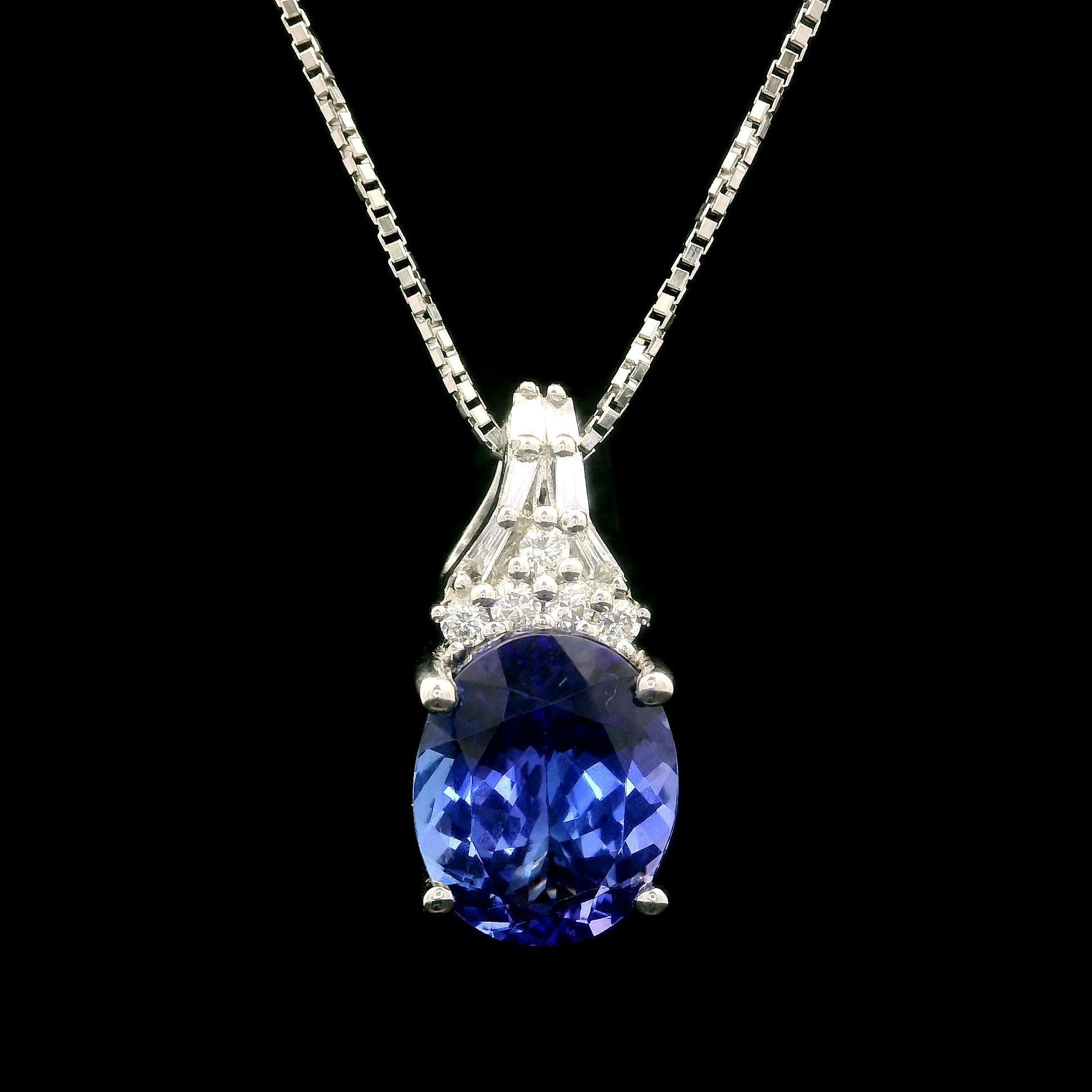 Platin 3,6ctw Oval Tansanit & Diamant Slide Drop Anhänger verstellbare Halskette im Angebot 5
