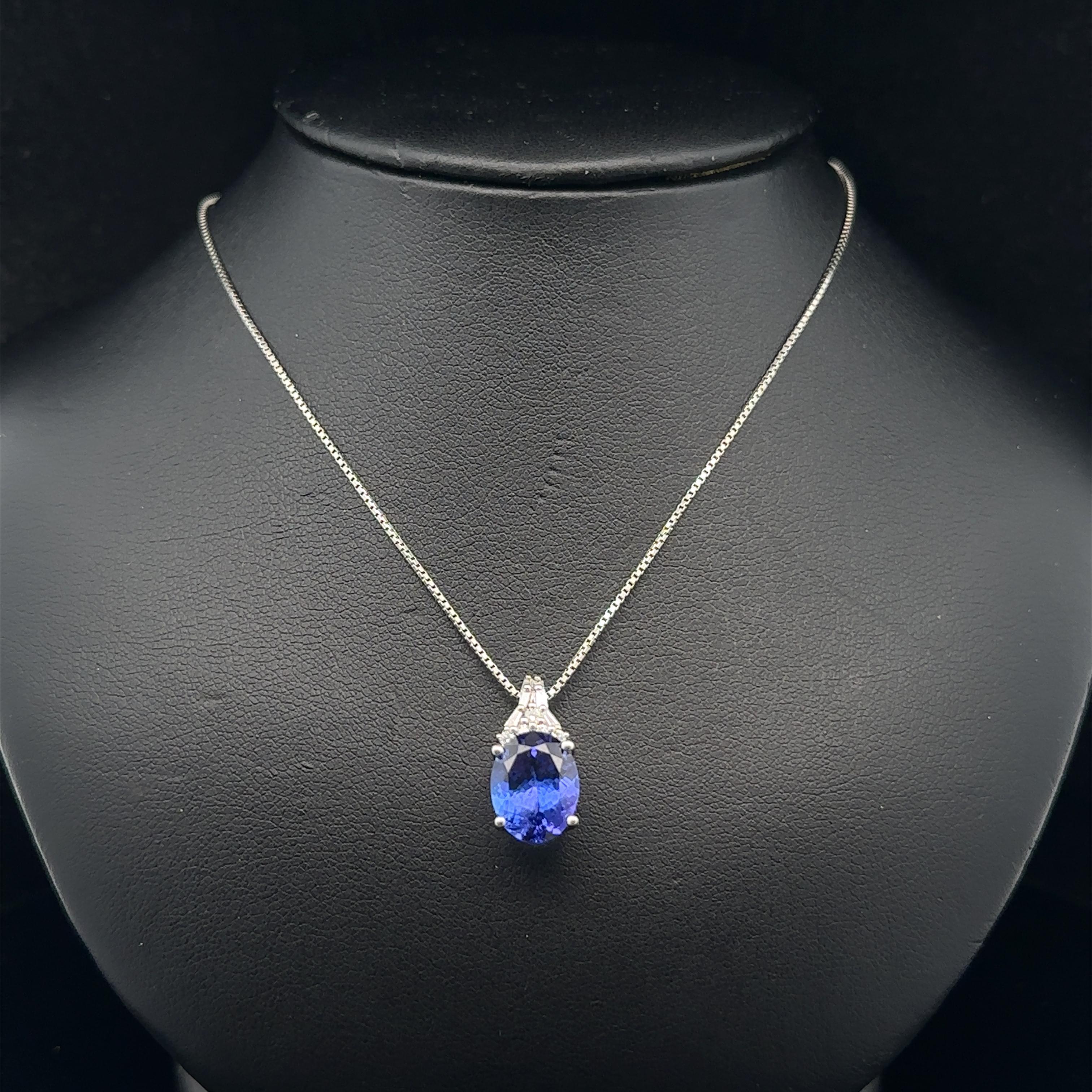 Platin 3,6ctw Oval Tansanit & Diamant Slide Drop Anhänger verstellbare Halskette im Angebot 9