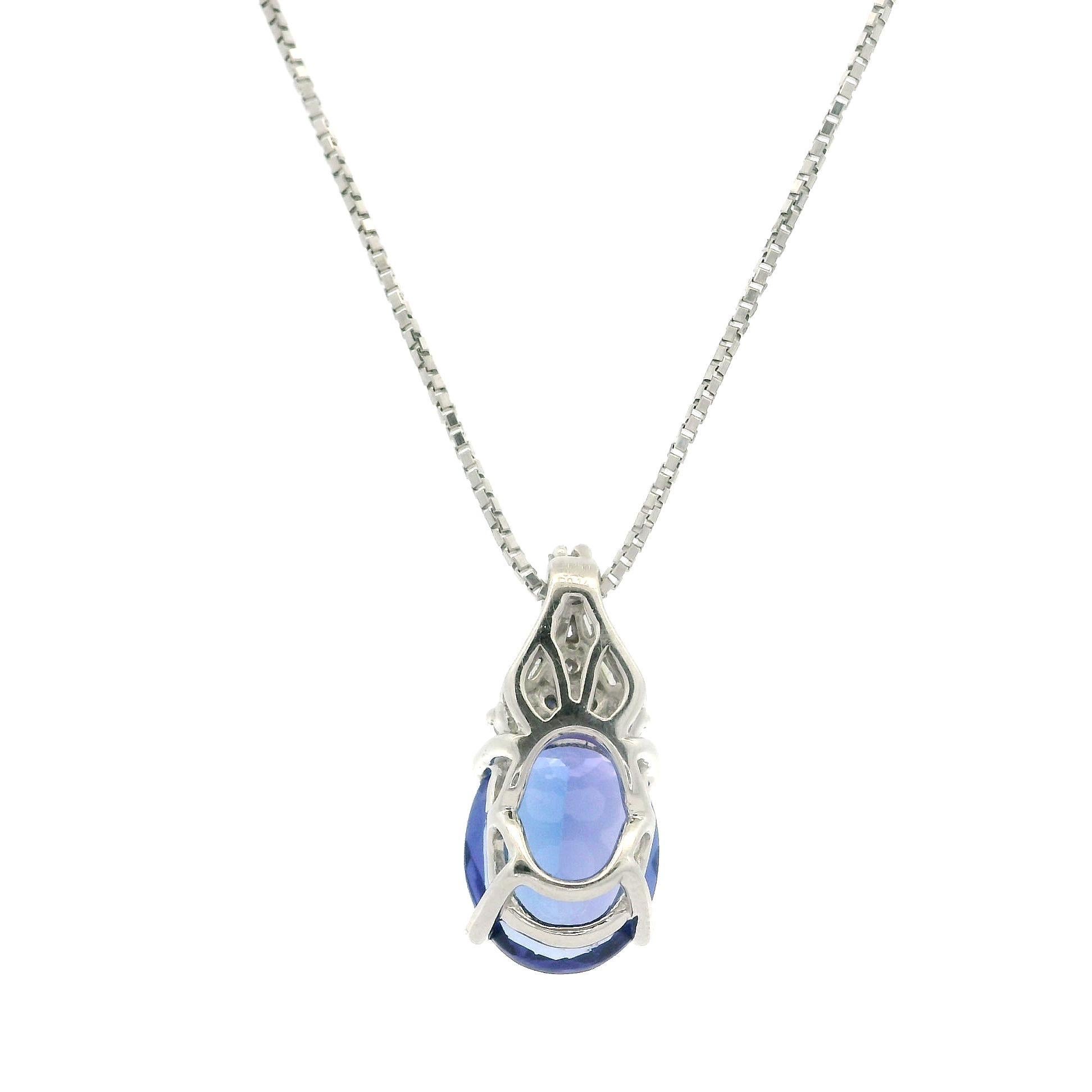 Platin 3,6ctw Oval Tansanit & Diamant Slide Drop Anhänger verstellbare Halskette Damen im Angebot