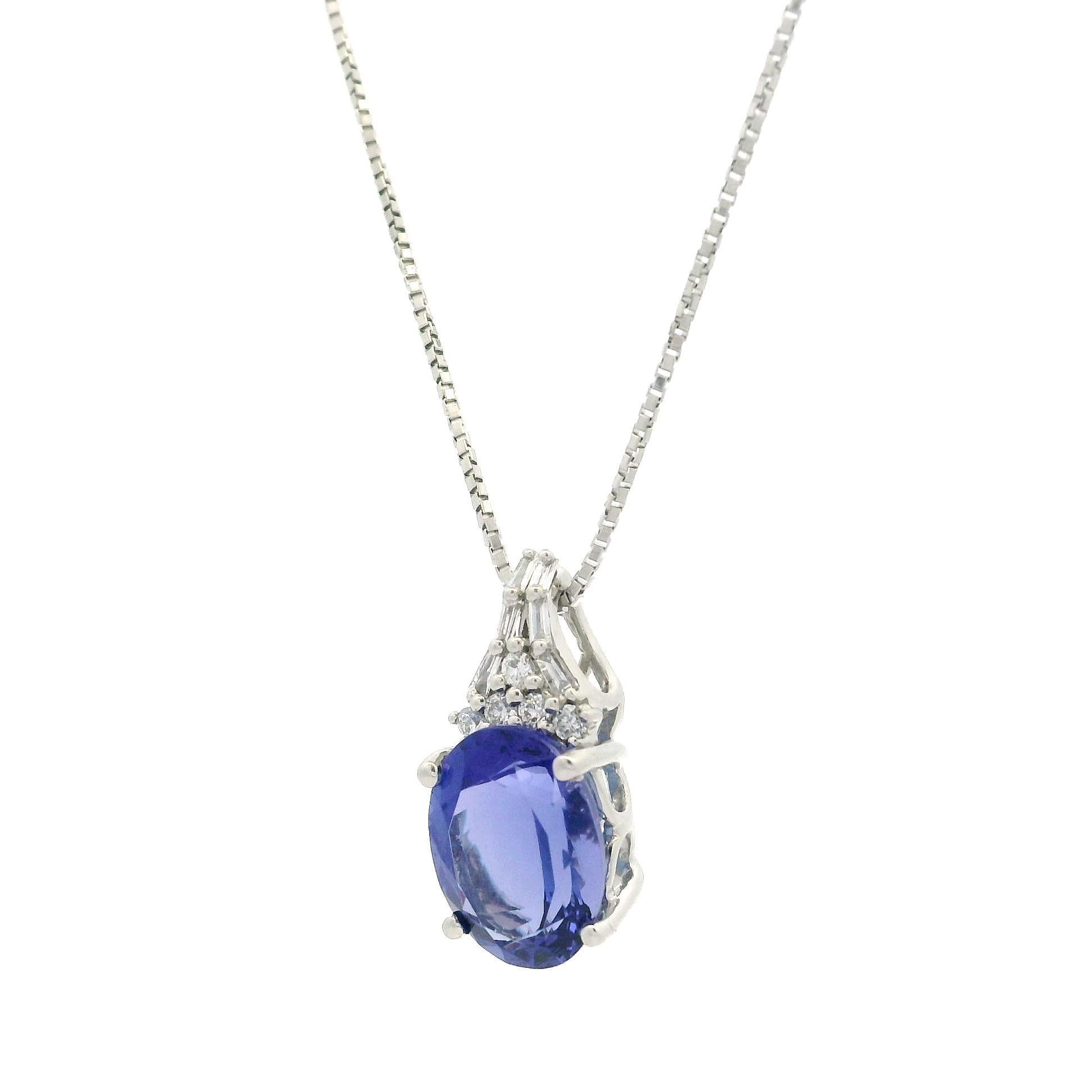 Platin 3,6ctw Oval Tansanit & Diamant Slide Drop Anhänger verstellbare Halskette im Angebot 1
