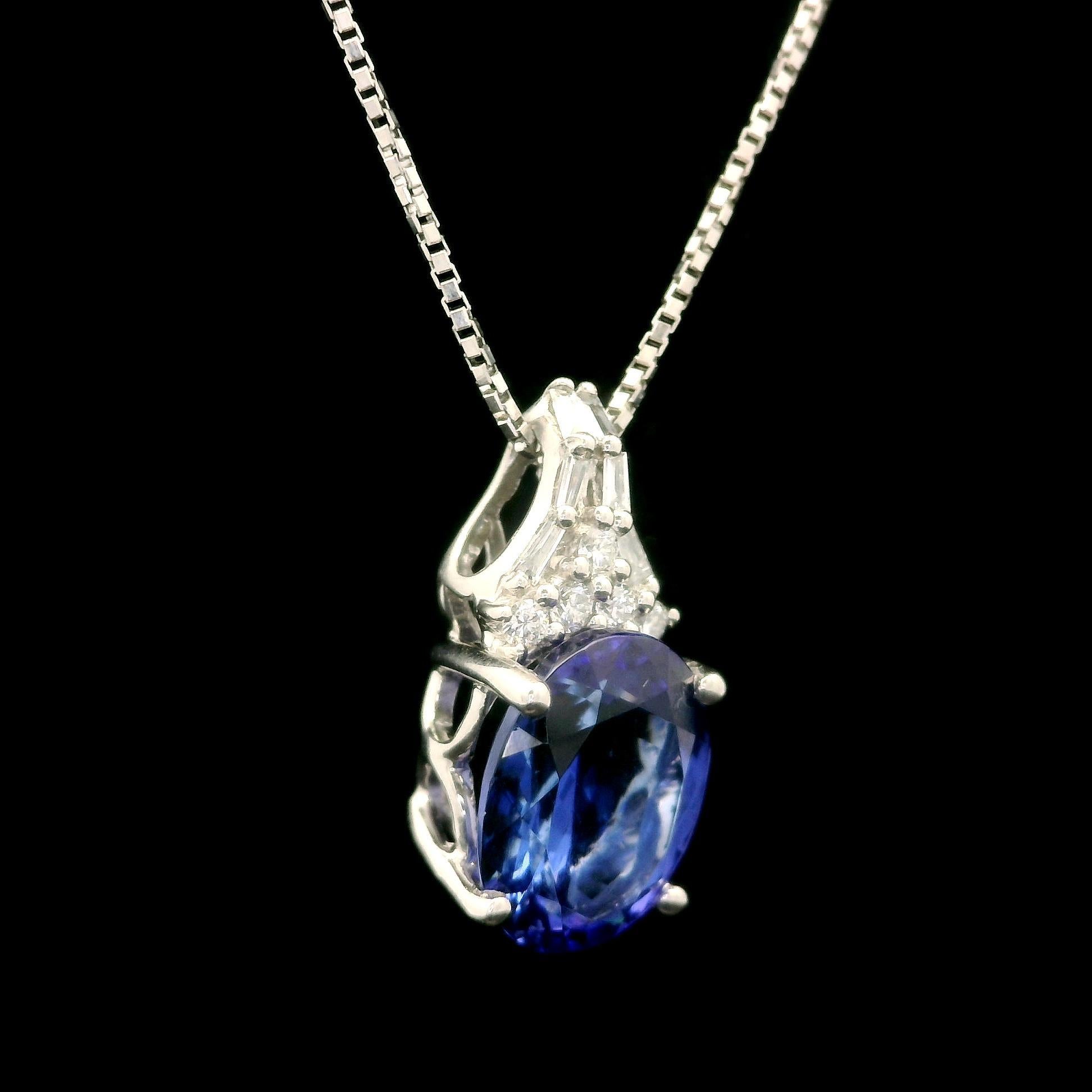 Platin 3,6ctw Oval Tansanit & Diamant Slide Drop Anhänger verstellbare Halskette im Angebot 2