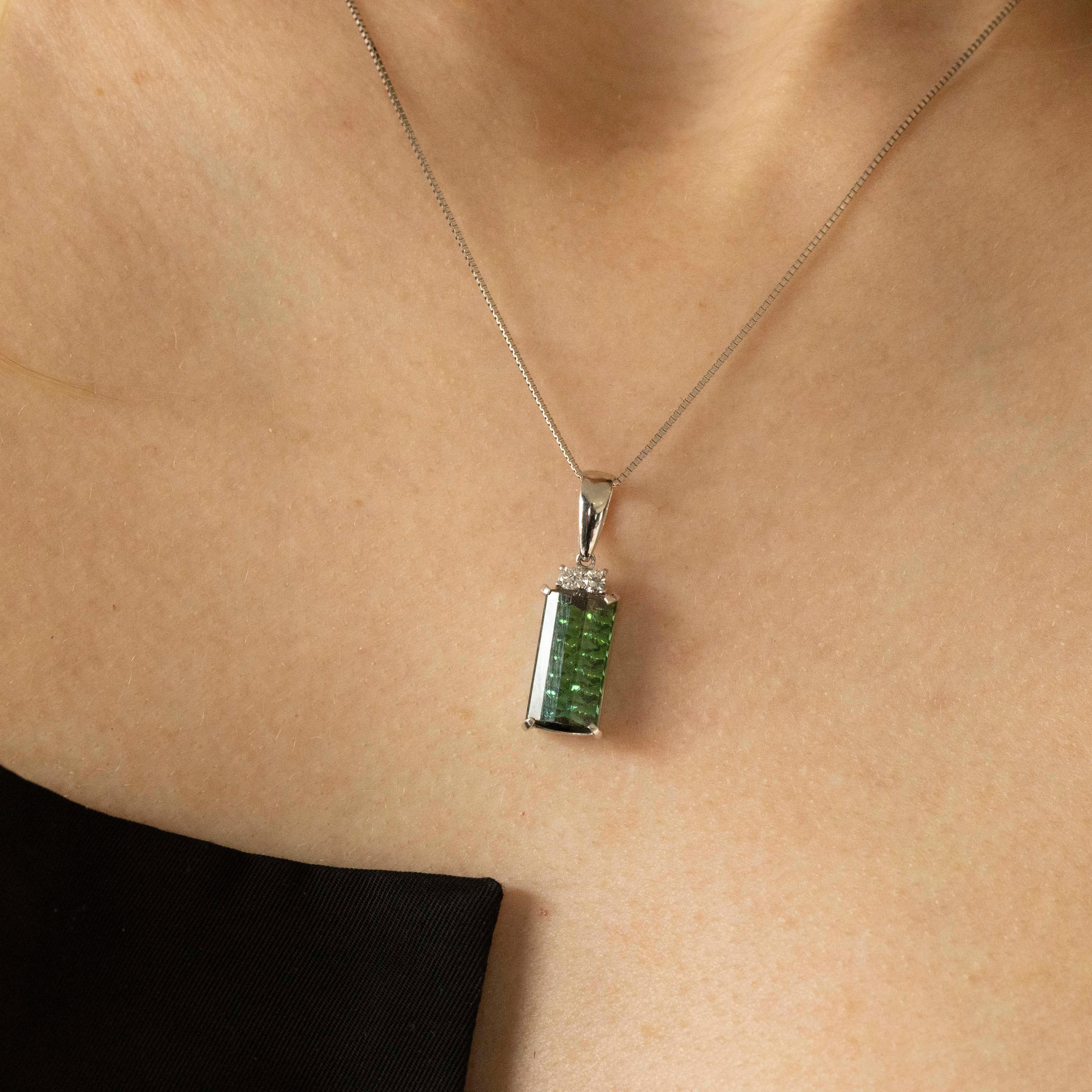 Women's Platinum 3.75 Carat Green Tourmaline Diamond Pendant Necklace For Sale