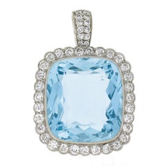 Platinum 38.9ctw GIA Cushion Cut Aquamarine Diamond Pin Brooch Enhancer Pendant