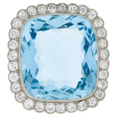 Broche en platine 38.9ctw GIA Aigue-marine diamant taille coussin Broche pendentif Enhancer