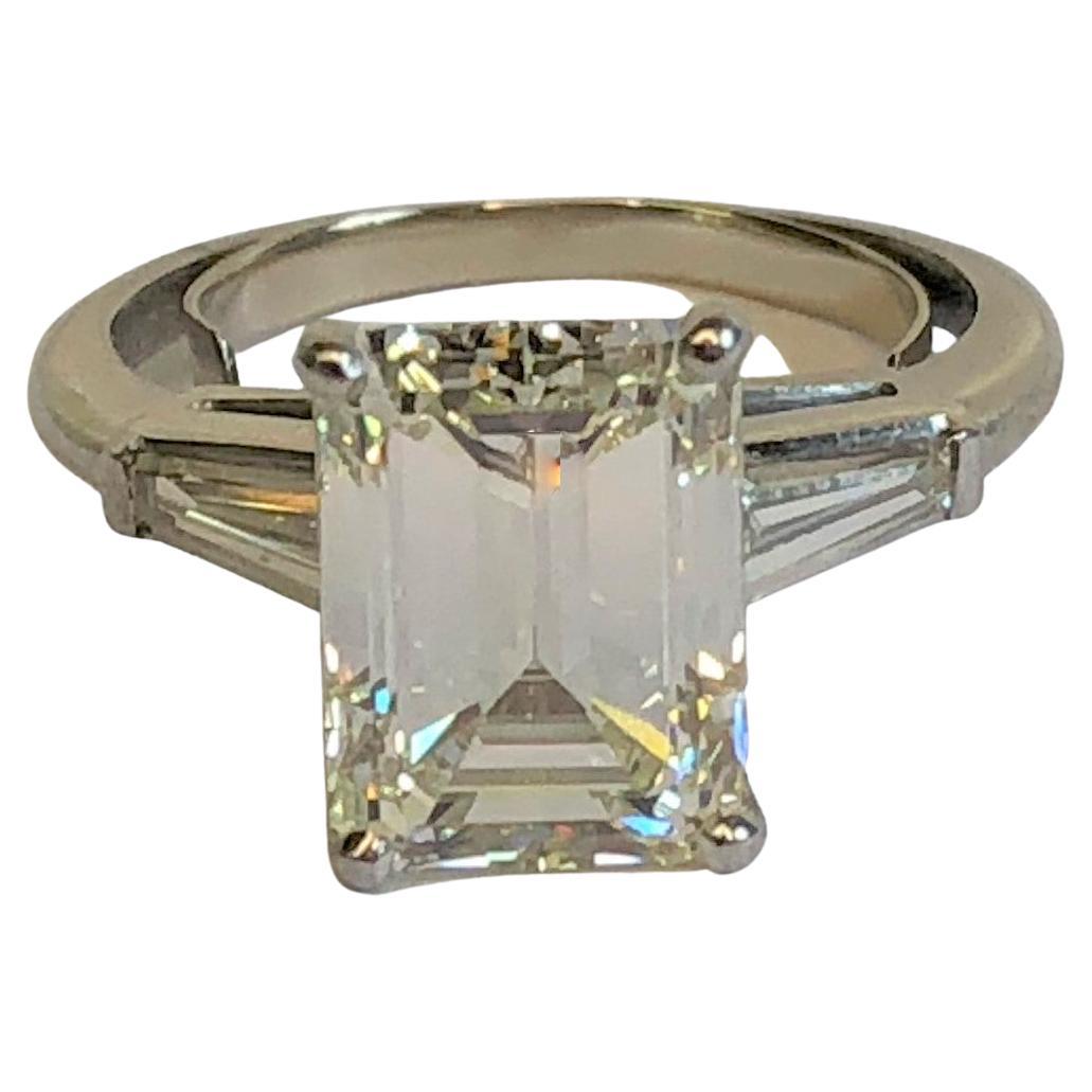 Platinum 3.46tdw Emerald Cut GIA Diamond Ring For Sale
