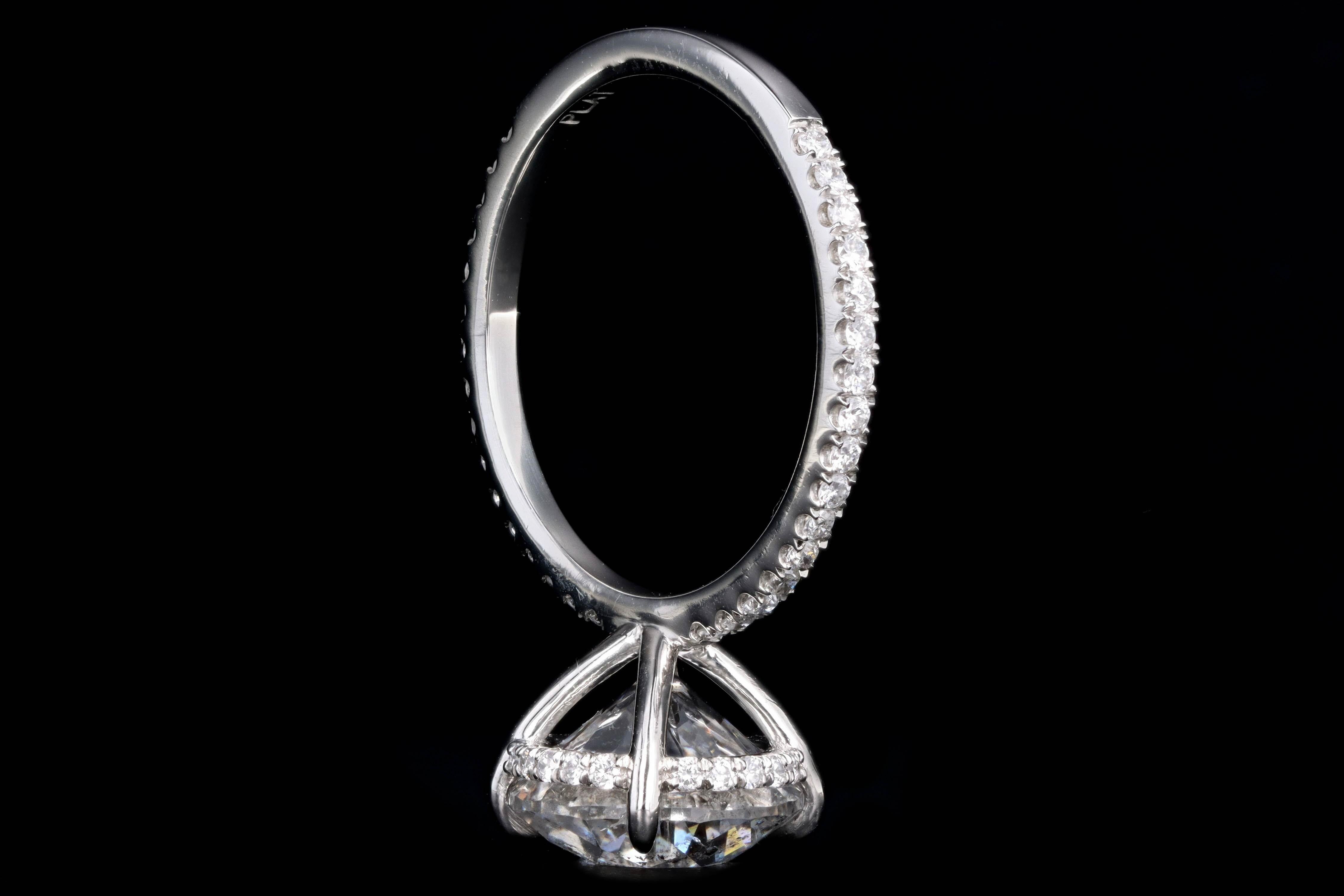 Round Cut Platinum 3.92 Carat Round Brilliant Diamond French Halo Engagement Ring