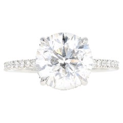 Platinum 3.92 Carat Round Brilliant Diamond French Halo Engagement Ring