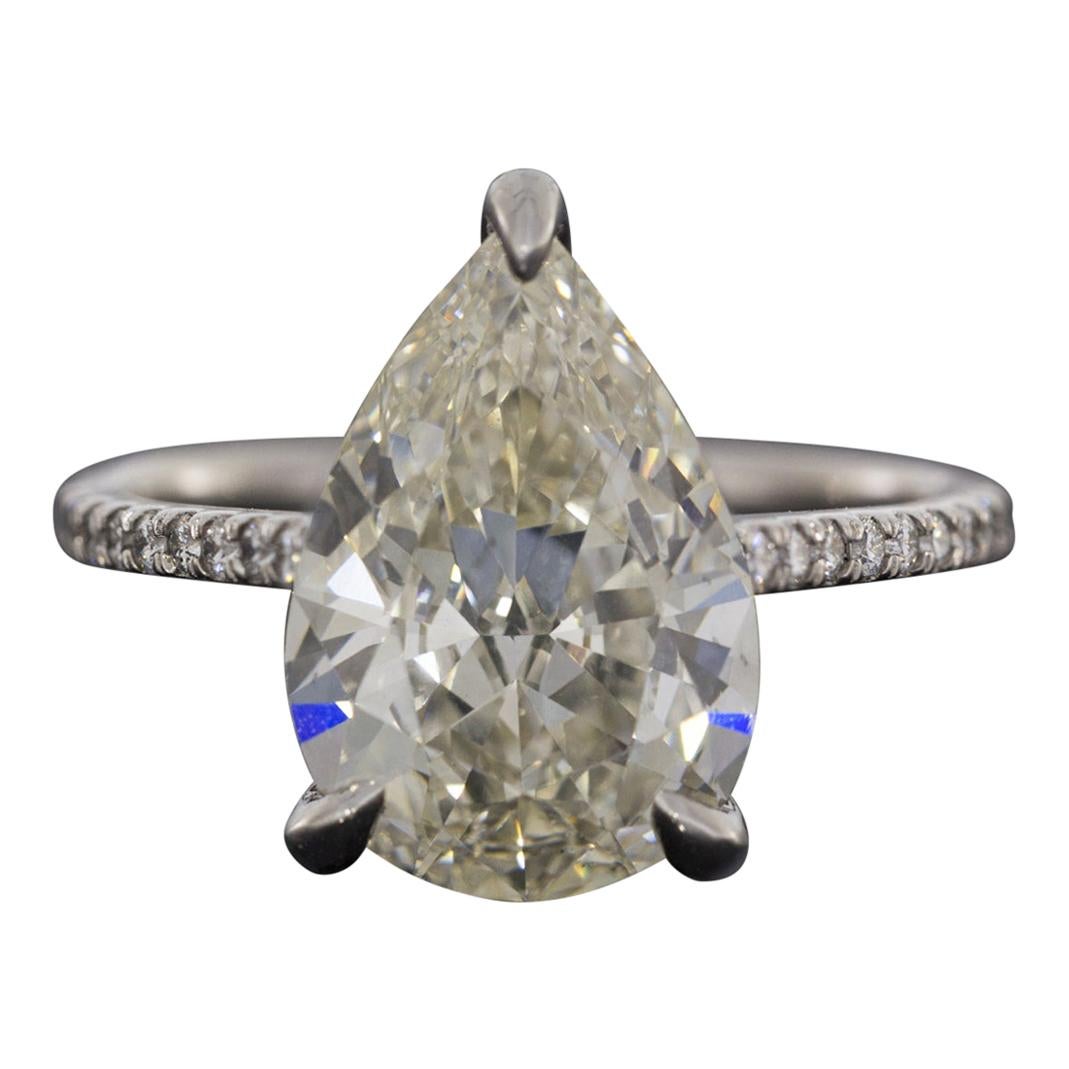 Platinum 3.94 Carat GIA Certified Pear Diamond Custom Engagement Ring