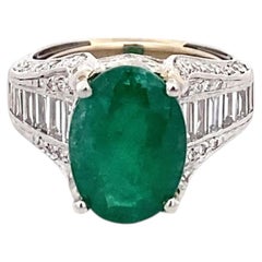 Platinum 3.96 Carat Emerald & Diamond Ring