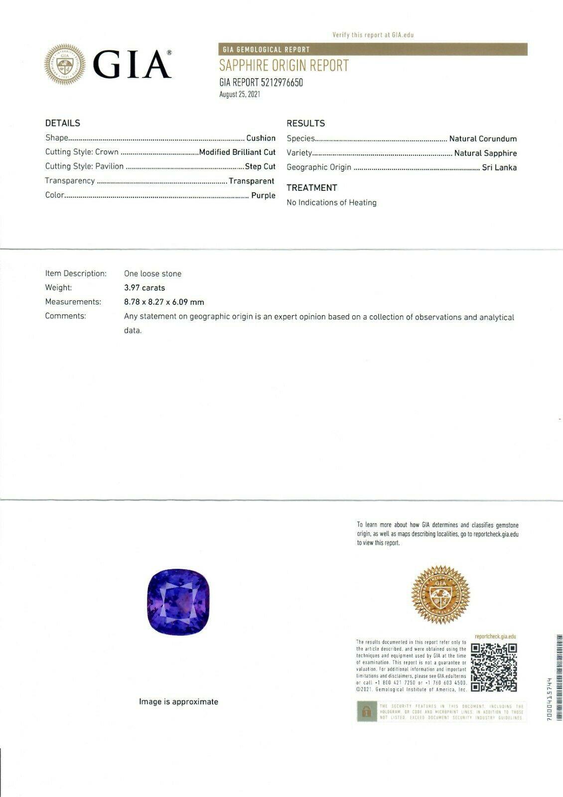 Platinum 3.97ct GIA Ceylon No Heat Purple Sapphire w/ Diamond Engagement Ring For Sale 4