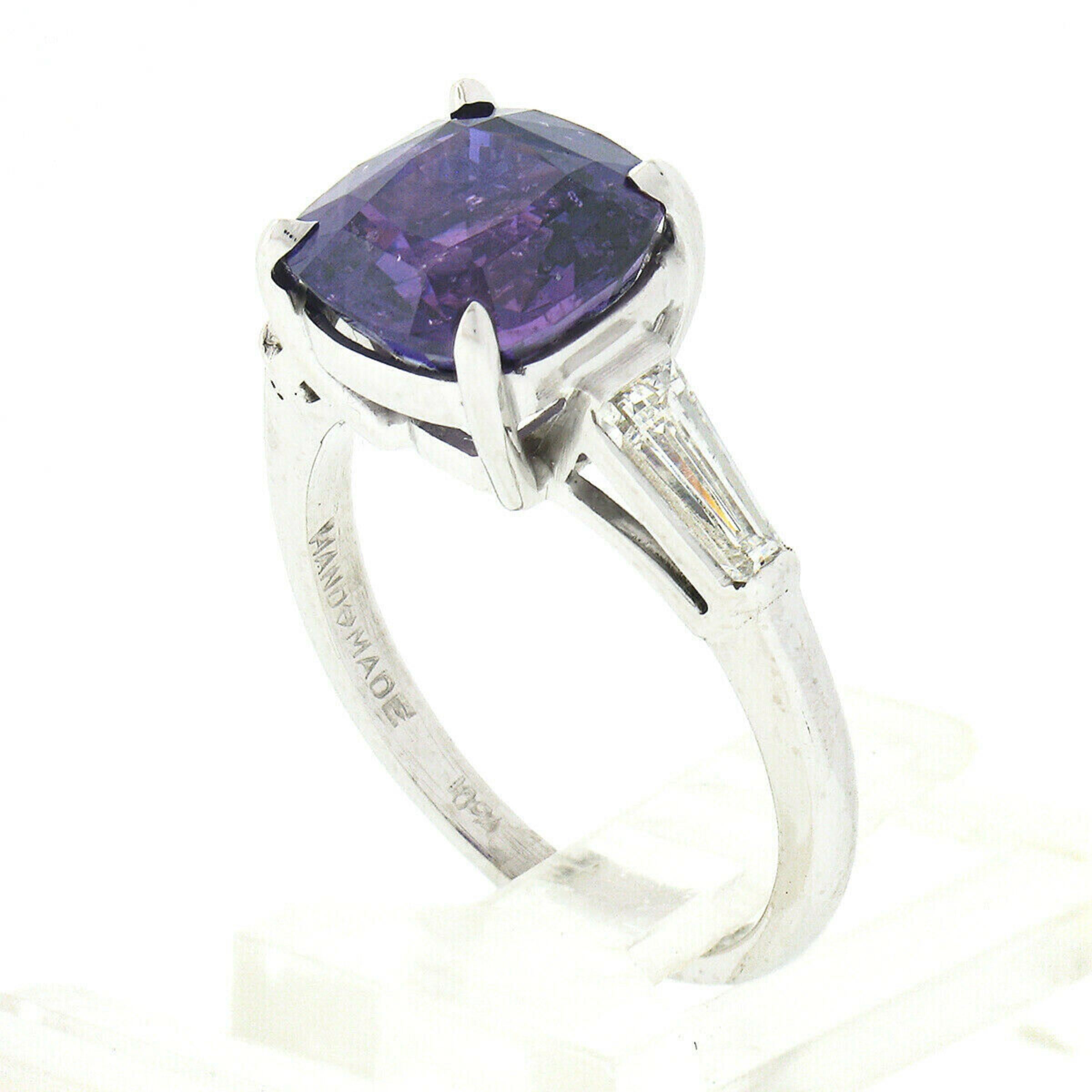 Platinum 3.97ct GIA Ceylon No Heat Purple Sapphire w/ Diamond Engagement Ring In Good Condition For Sale In Montclair, NJ