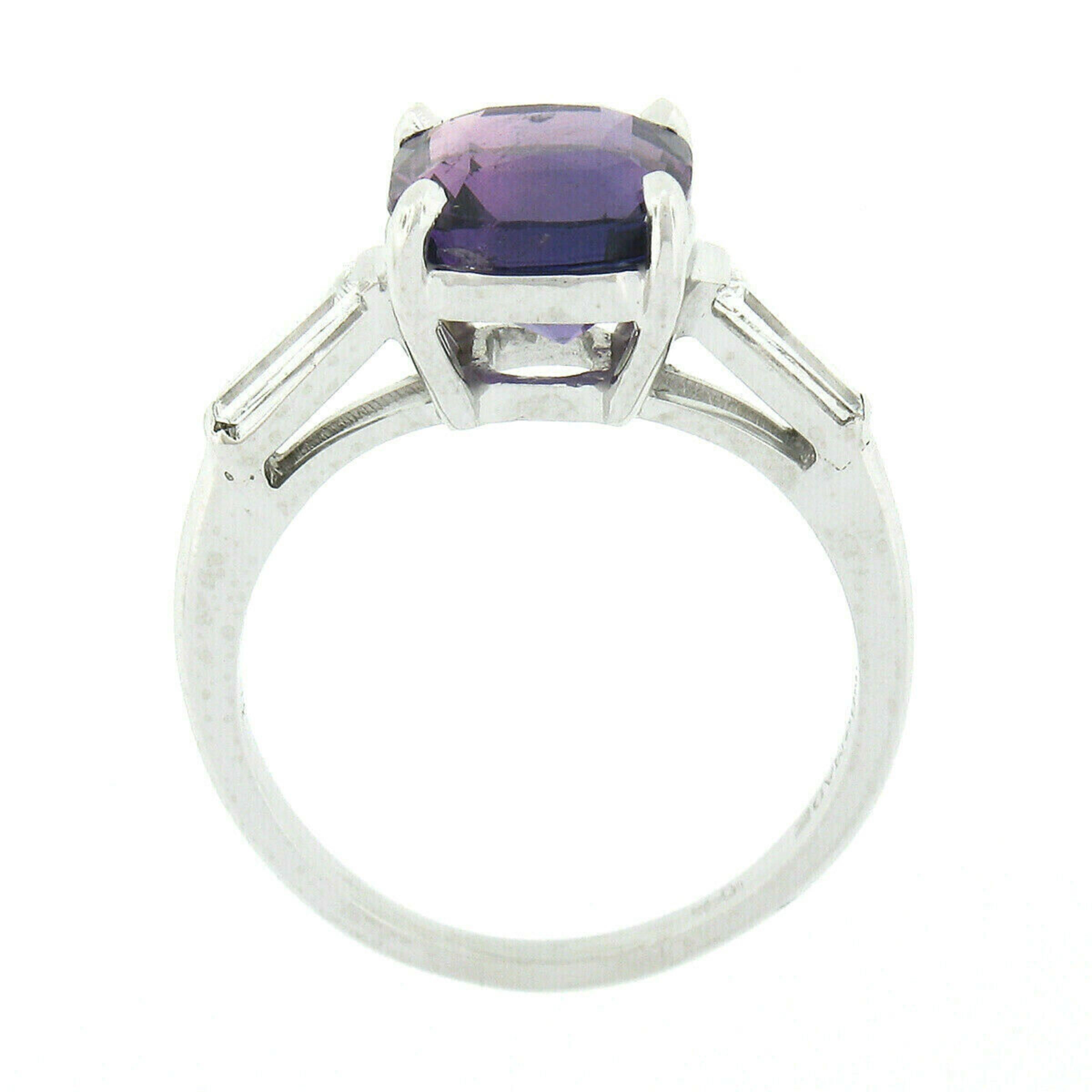 Women's Platinum 3.97ct GIA Ceylon No Heat Purple Sapphire w/ Diamond Engagement Ring For Sale