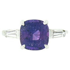 Vintage Platinum 3.97ct GIA Ceylon No Heat Purple Sapphire w/ Diamond Engagement Ring