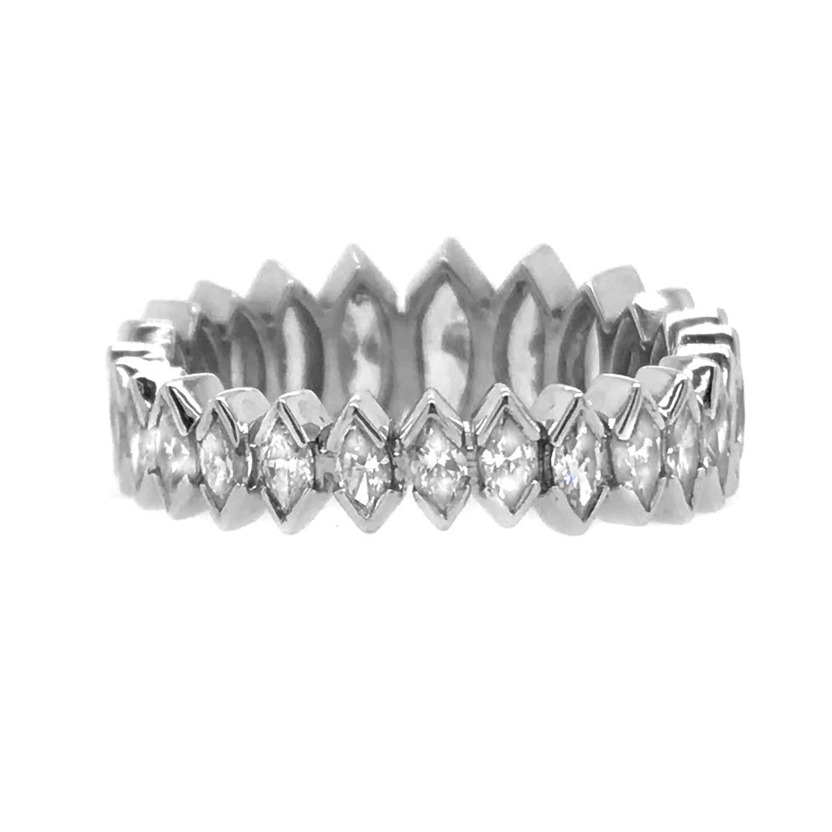 Marquise Cut Platinum 3 Carat Diamond Marquise Eternity Band For Sale