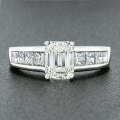 Platinum 3ctw GIA Emerald Cut Diamond Solitaire Princess Sides Engagement Ring