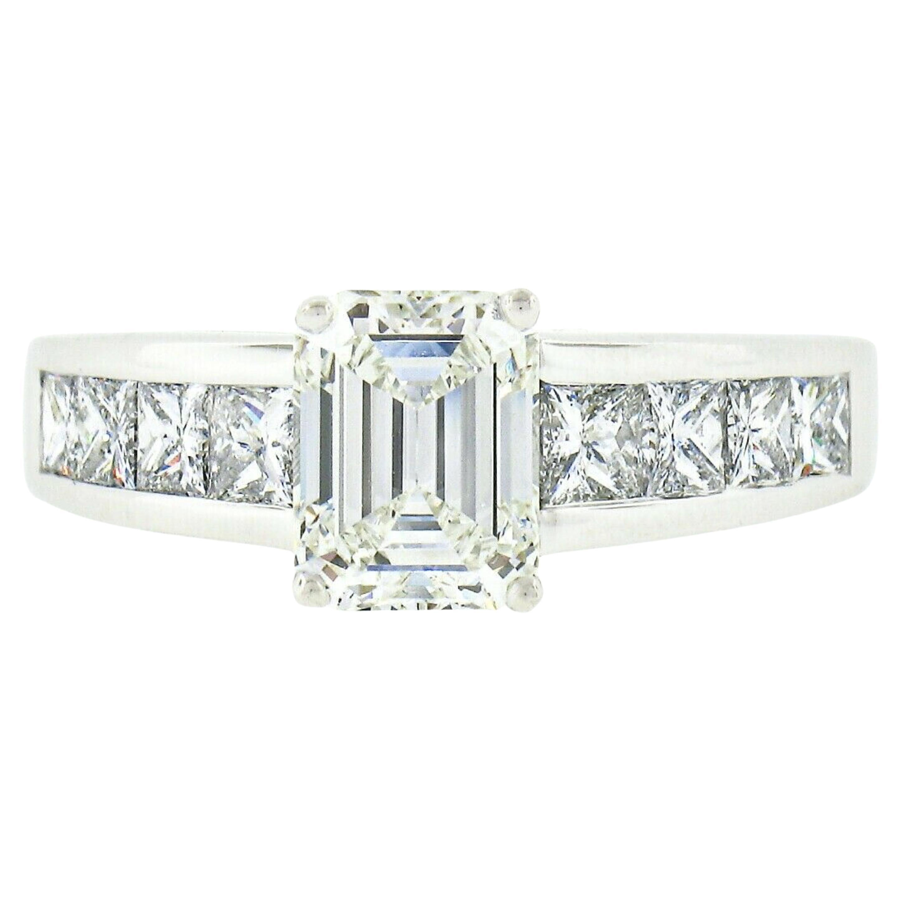 Platinum 3ctw GIA Emerald Cut Diamond Solitaire Princess Sides Engagement Ring