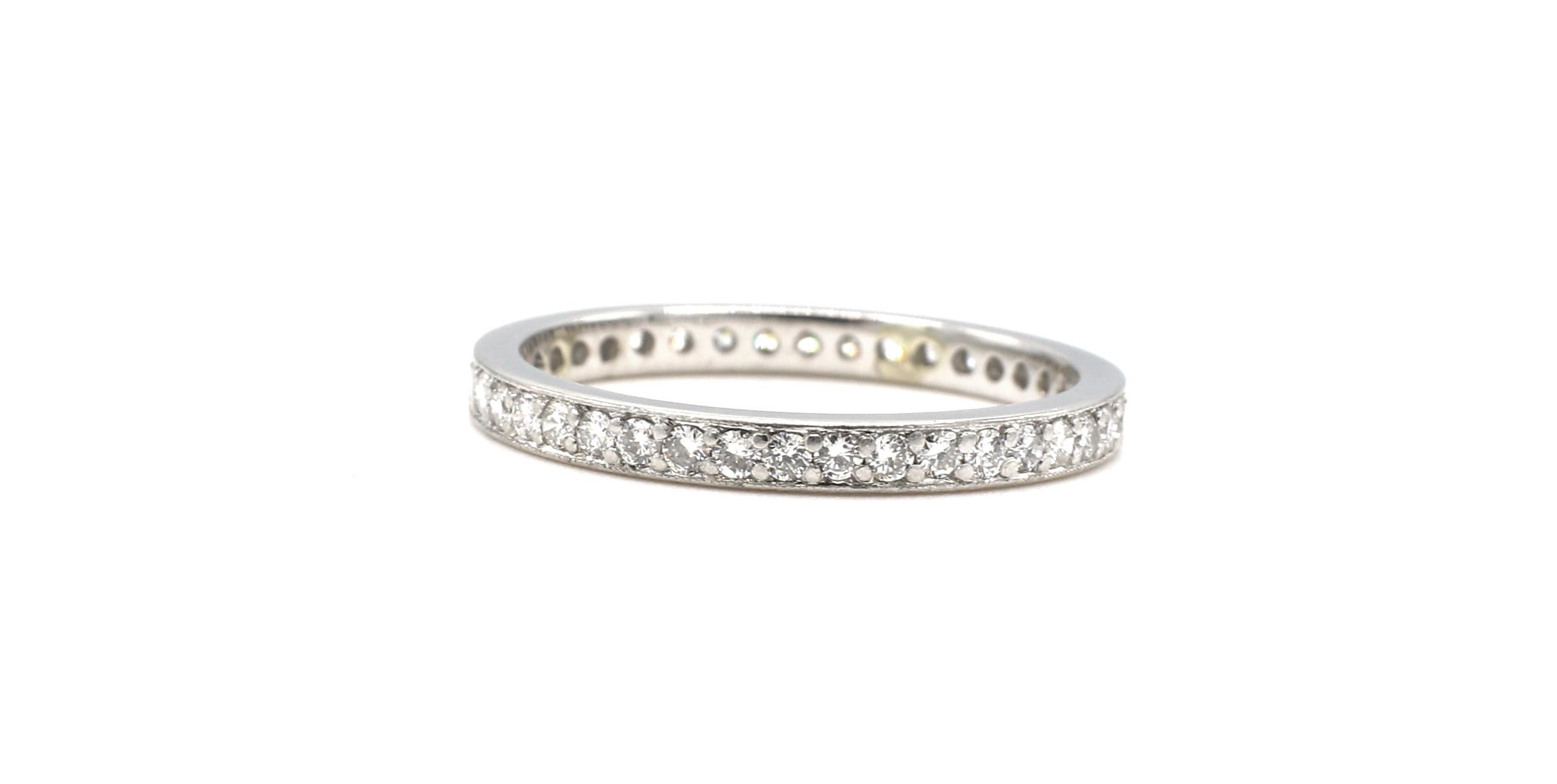 Platinum .40 Carat Round Diamond Eternity Band Ring 
Metal: Platinum
Weight: 2.94 grams
Diamonds: Approx. .40 CTW G-H VS
Size: 6.5 (US)
Width: 2mm
